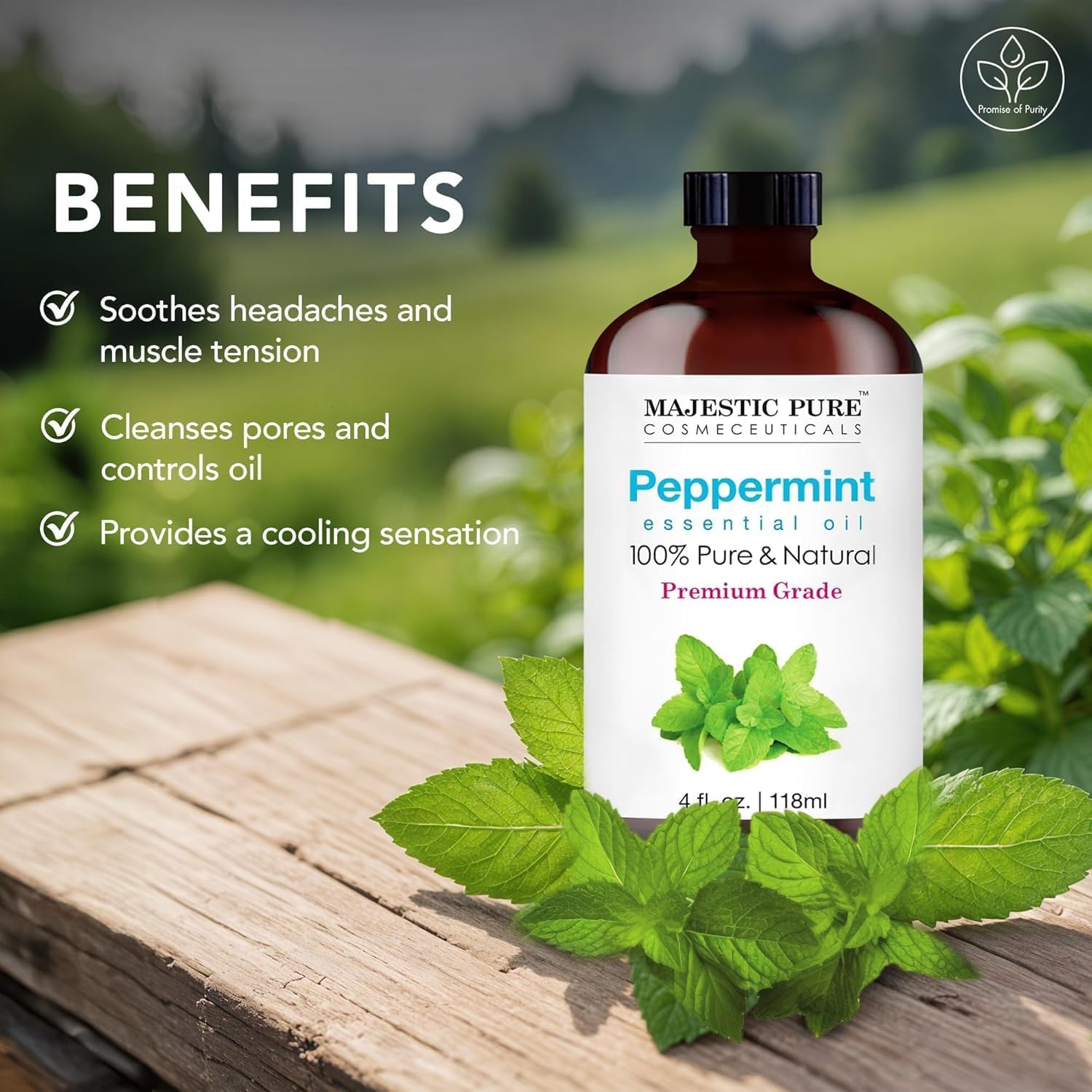 MAJESTIC PURE 100% Pure and Natural Peppermint Essential Oil with Glass Dropper | Premium Grade for Diffusers, Skin, Aromatherapy, Massage | 4 Fl Oz