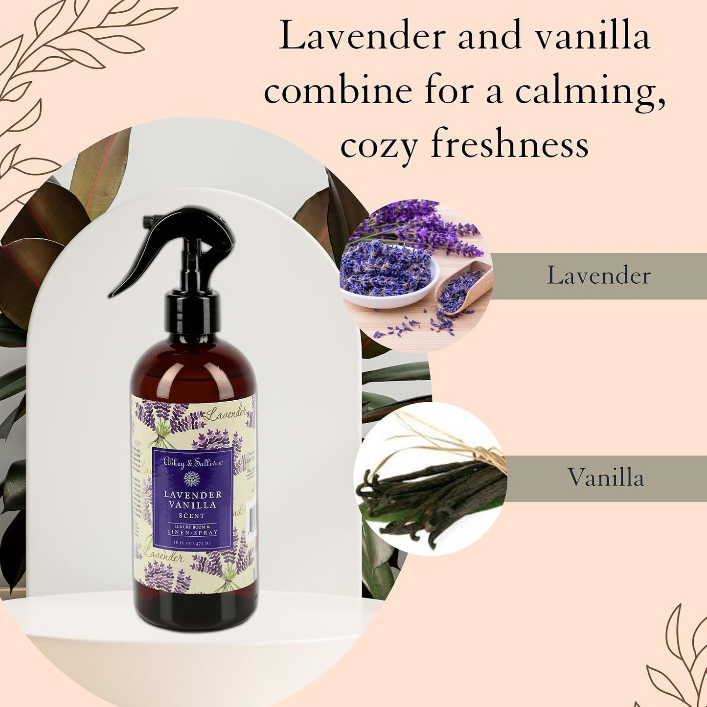 Abbey & Sullivan Linen Spray, Lavender Vanilla, Fabric Freshener and Odor Eliminator, Pack of 2, 16 oz