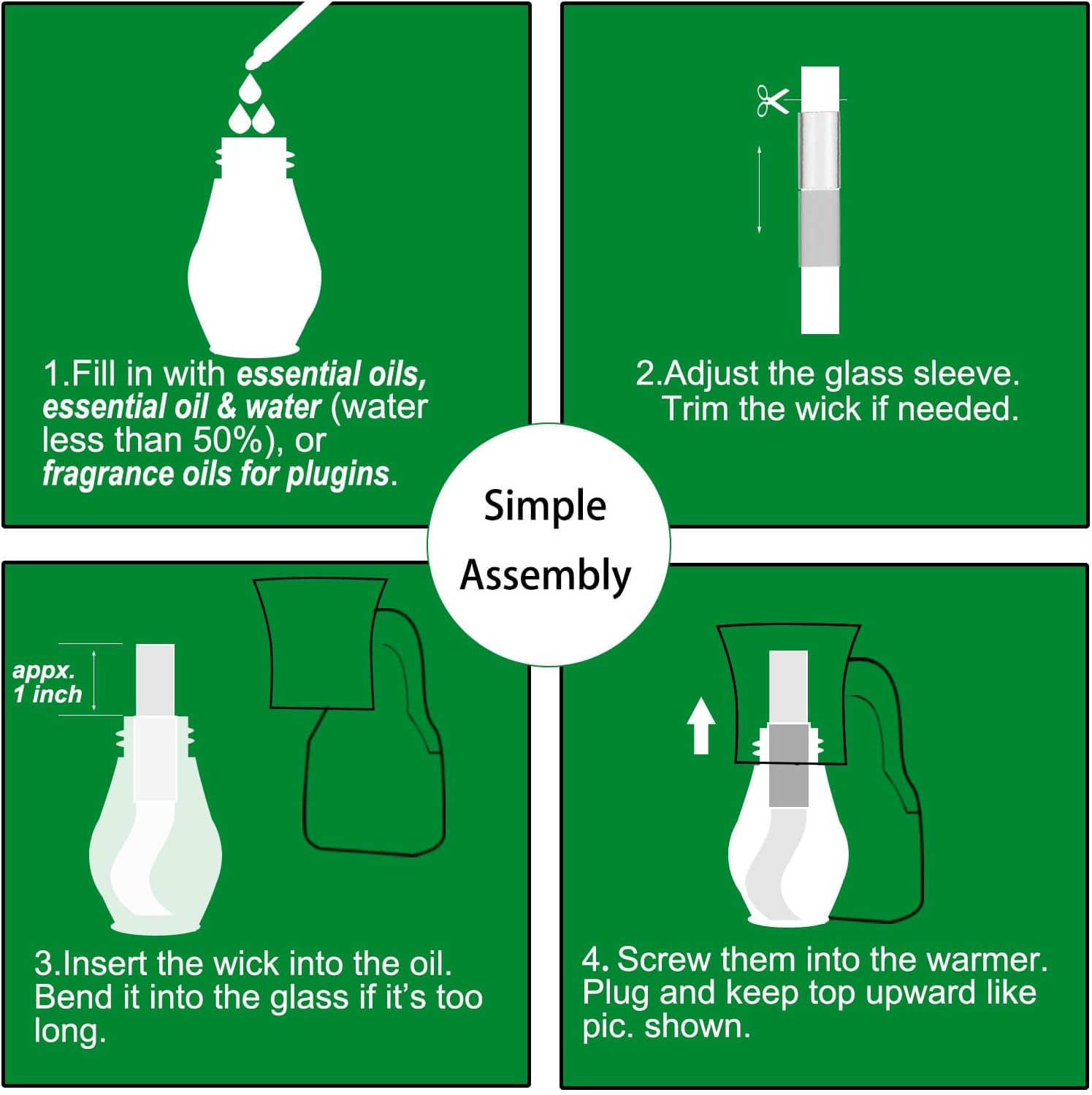 Blank Plug in Air Freshener Polarized Wall Plug Oil Diffuser for DIY Characteristic Home Scent from Natural Essential Oil, EO+Water, Fragrance Refill (White 4 Sets)