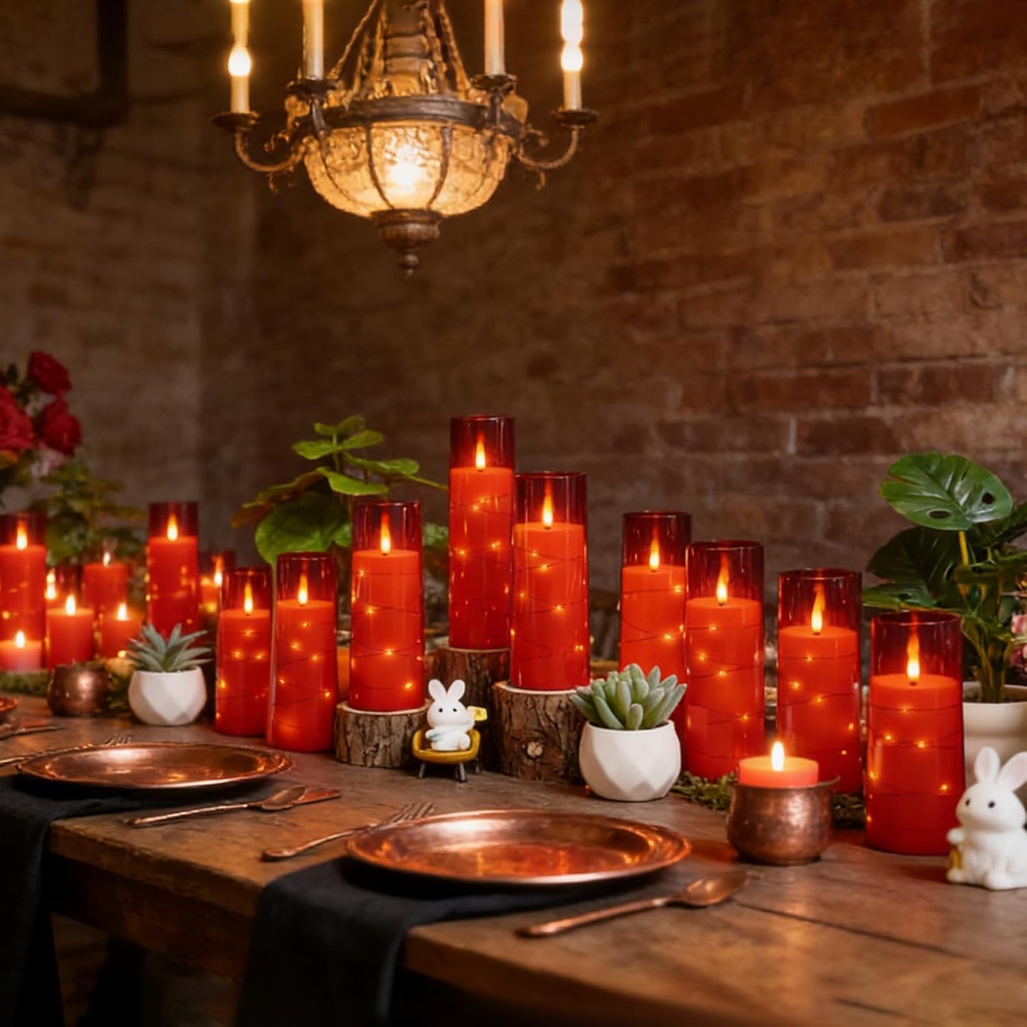 Nimiko Flickering Flameless LED Candles,Battery Operated Candles 24 Pcs with Embedded Star String,Acrylic LED Pillar Candles with Remote,Suitable for Home Decoration to Create an Atmosphere (Red)