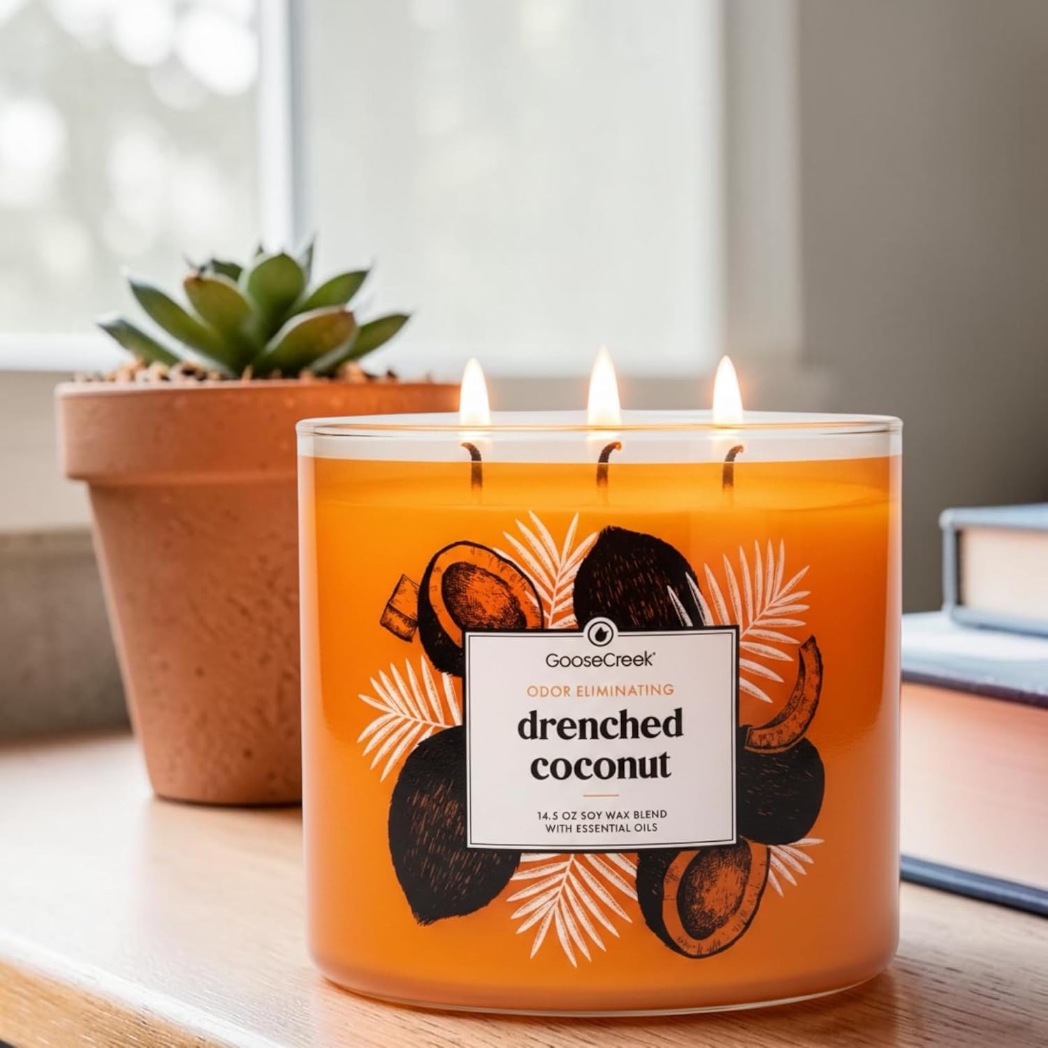 Drenched Coconut 3-Wick Candle, Odor Eliminating, 14.5 oz Soy Wax Blend with Essential Oils
