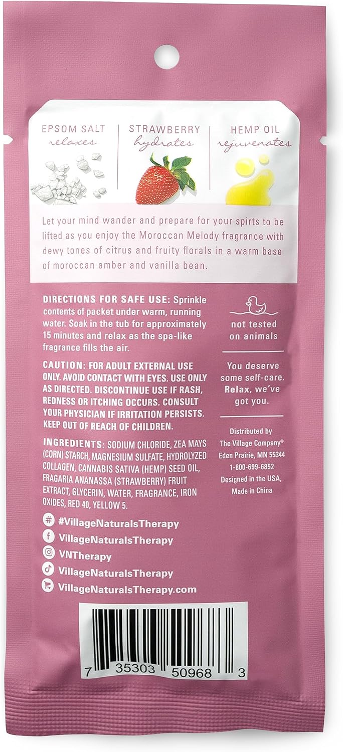 Village Naturals Therapy Glow Concentrated Mineral Bath Soak, Moroccan Melody Scent, 2 oz, Pack of 12