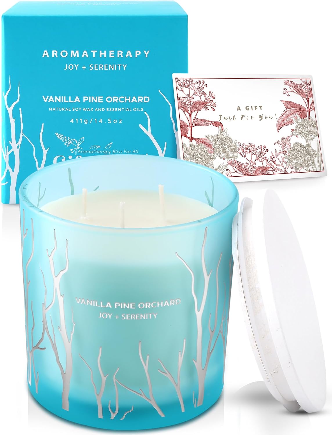 Vanilla Pine Orchard Candle | 14.5oz Large 3 Wick Soy Wax Candle for Home | Strongly Scented Winter Apple Vanilla Aromatherapy Candle | Long Lasting, Clean Burn | Stress Relief Gift for Women & Men