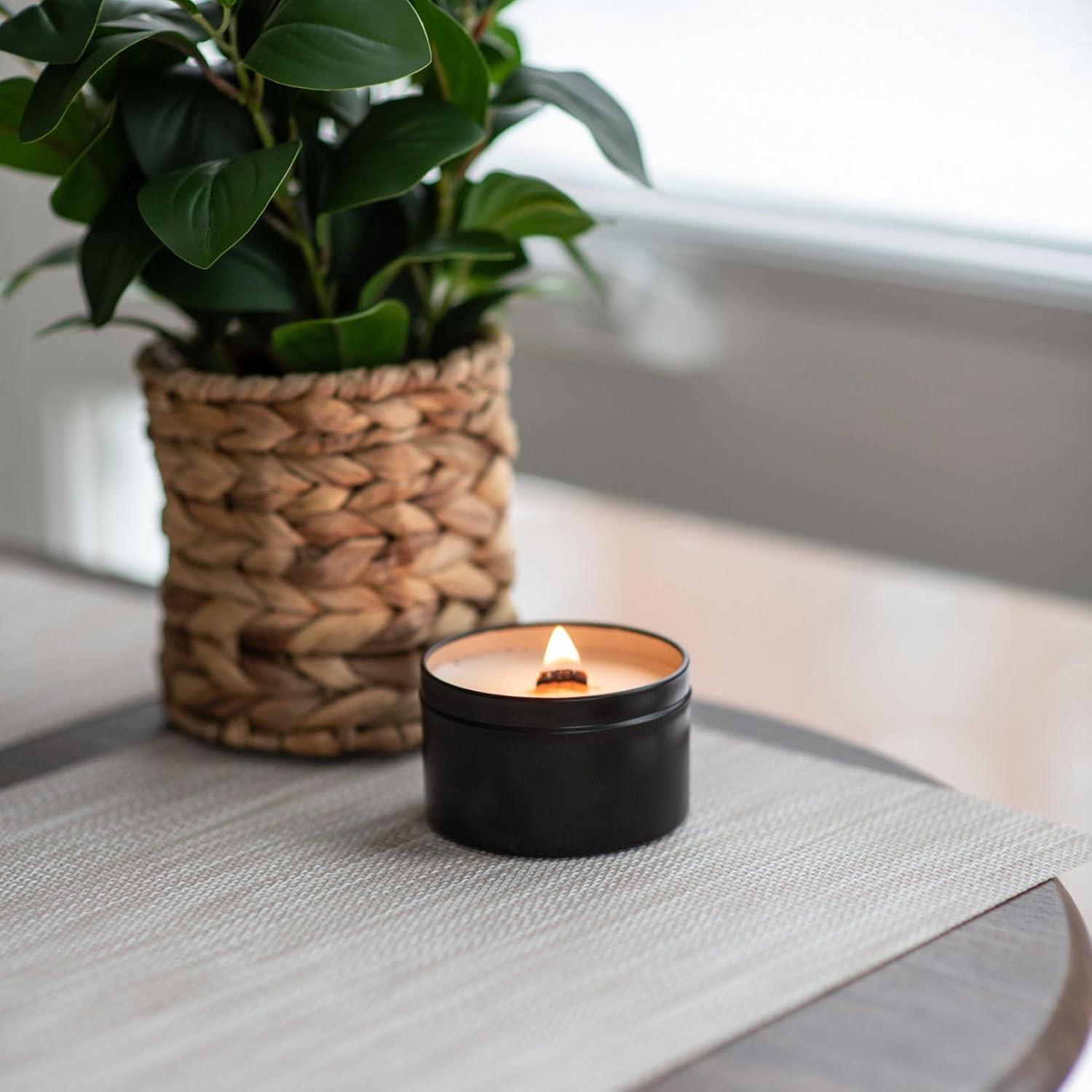 Anchored Northwest - Bookworm Travel Tin Candle, 6oz Black Metal Tin, American Cedar Wood Wick, Hand Poured, Essential Oil Blend 100% Soy Wax, 35+ Hour Burn