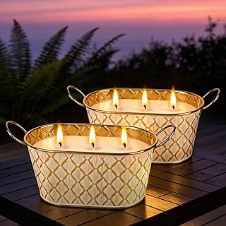 Citronella Candles Outdoor, Large Soy Wax Candle for Patio, 2 Packs 140 Hours Long Burn Lemongrass Citronella Scented Tin Candle for Home, Outdoor, Garden, Yard, Camping, Party, Terrace (3-Wick)