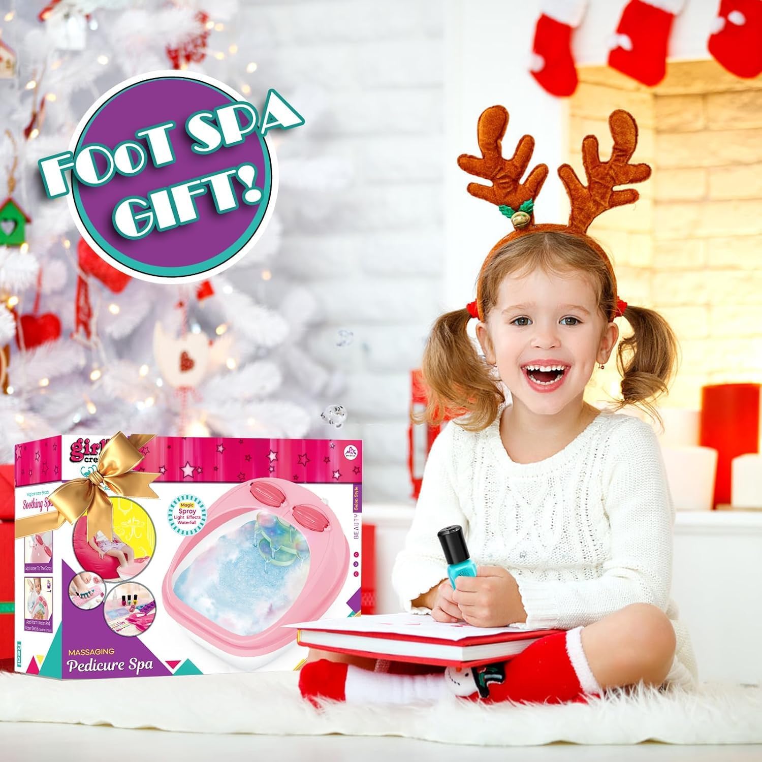 Spa Day Gift Set for Girls, Christmas Birthday Gift Nail Art Salon Sensory Beads Foot Spa Accessories Kit, Foot Soak Tub for Ages 5 6 7 8 9 10-12 Year Old Girl Gifts (Girls)