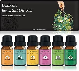 Essential Oil Set - 100% Pure Natural, 6-Pack (Tea Tree, Eucalyptus, Lavender, Orange, Peppermint, Lemon Oils) - 0.33 Fl Oz Each