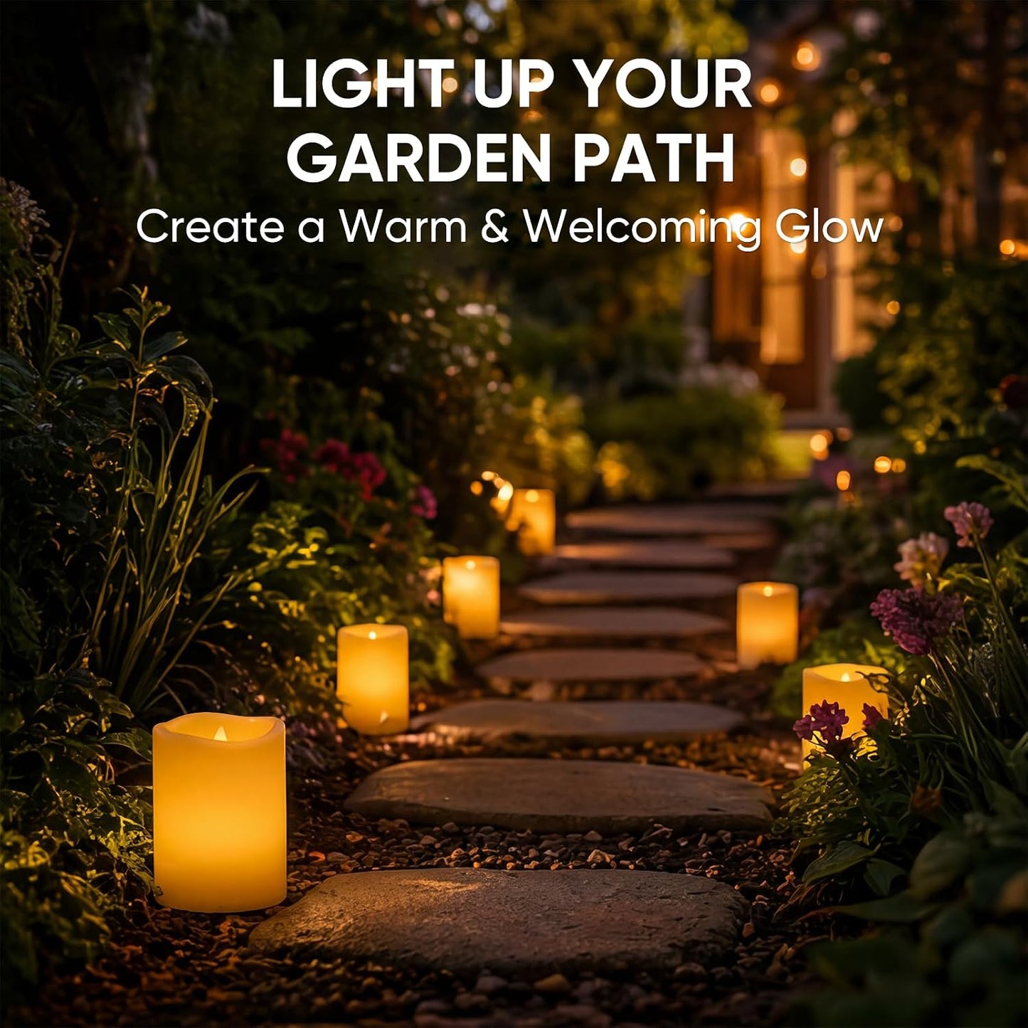 Homemory Outdoor Waterproof Flameless Candles with Auto Light Sensor, Flickering LED Pillar Candles, Dusk to Dawn Battery Operated Fake Candles Lanterns, Porch, Patio, Garden Decor, 3"x4", Set of 2