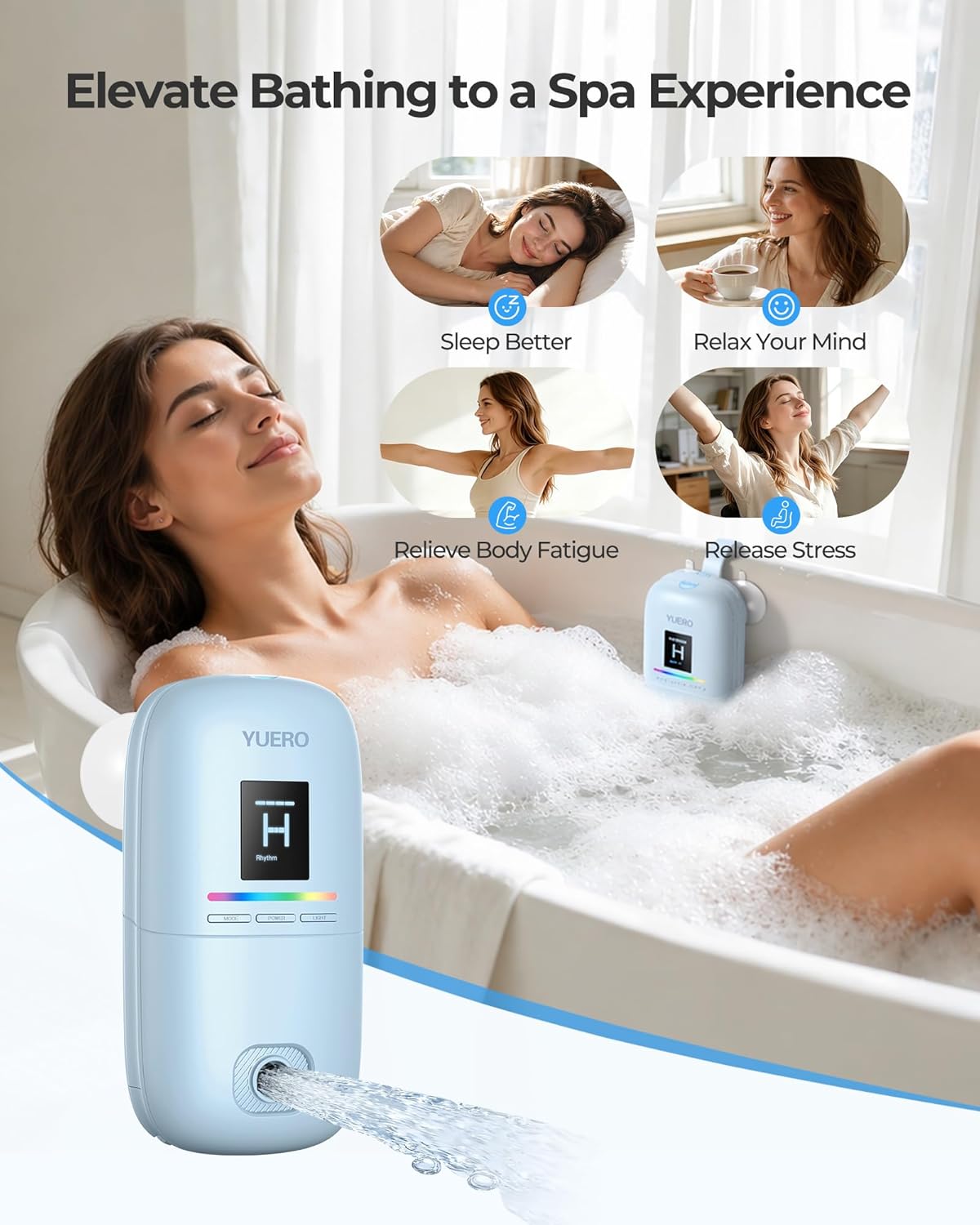 Bath Jets for Tub, Bath Jet or Bubble Mode with 3 Adjustable Speeds, Cordless Waterproof Portable Bathtub Accessories with Suction Cups & Strap, Home Spa Massage, Muscle Relax, Great Gift (Blue)