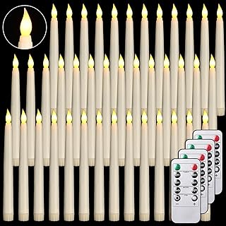Tuanse 50 Pcs Flameless Taper Candles with Remote Timer and Dimmer Ivory Battery Operated CandleSticks LED Flickering Flameless Candle for Wedding Home Christmas Halloween Party Decor (8.5 Inch)