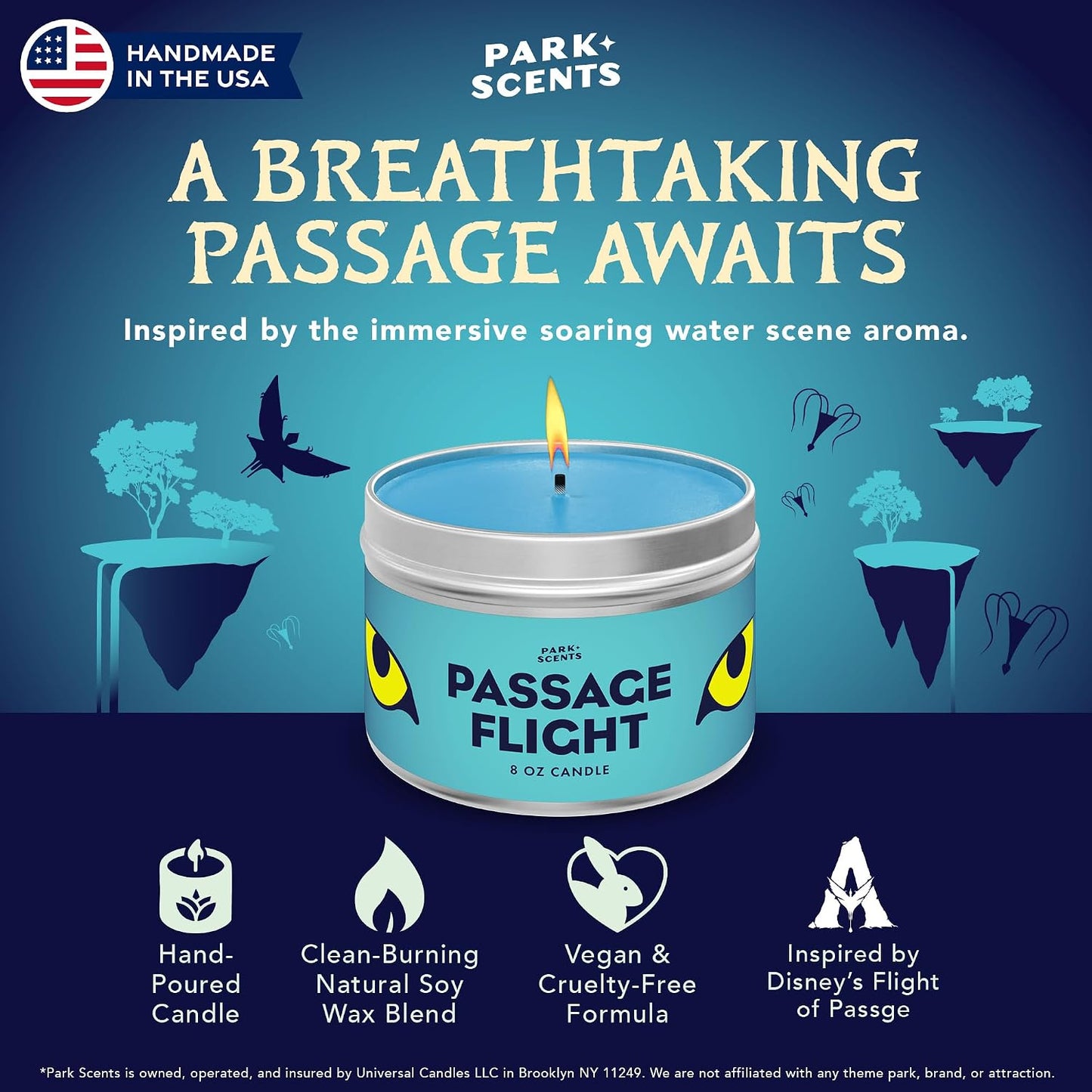 Park Scents Passage Flight Candle - Super Accurate Smell of the Ocean Scene in Flight of Passage Ride - Soy Blend Vegan and Cruelty Free - Handmade in the USA | 8 oz. tin