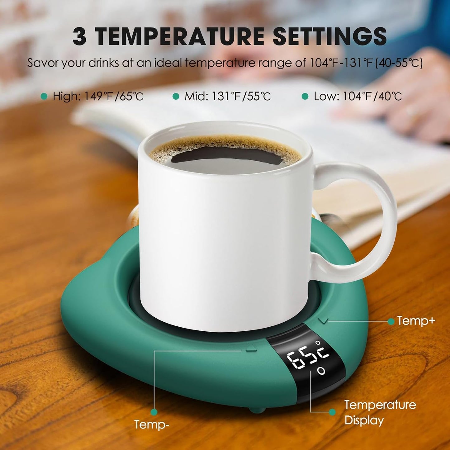 Coffee Mug Warmer for Desk, Cup Warmer with Auto Shut Off, Mug Warmer Plate for Coffee, Milk, Tea, Beverage - Mug Heater for Travel, Home and Office (Green)