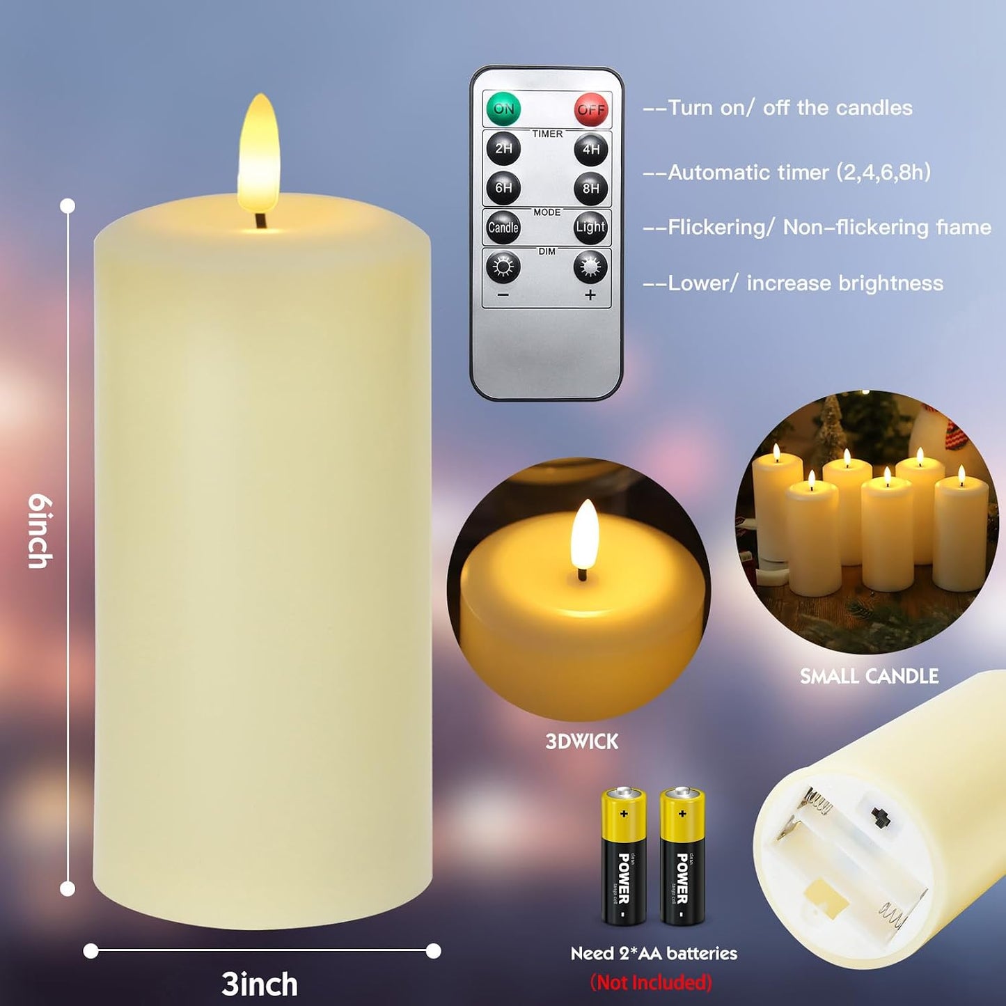 MUMCHASI 4 Packs Flameless Candles, Battery Operated Candles with Remote, Plastic LED Flickering Candles, Pillar Candles for Home Wedding Party Halloween Christmas D3 xH6 (Ivory)