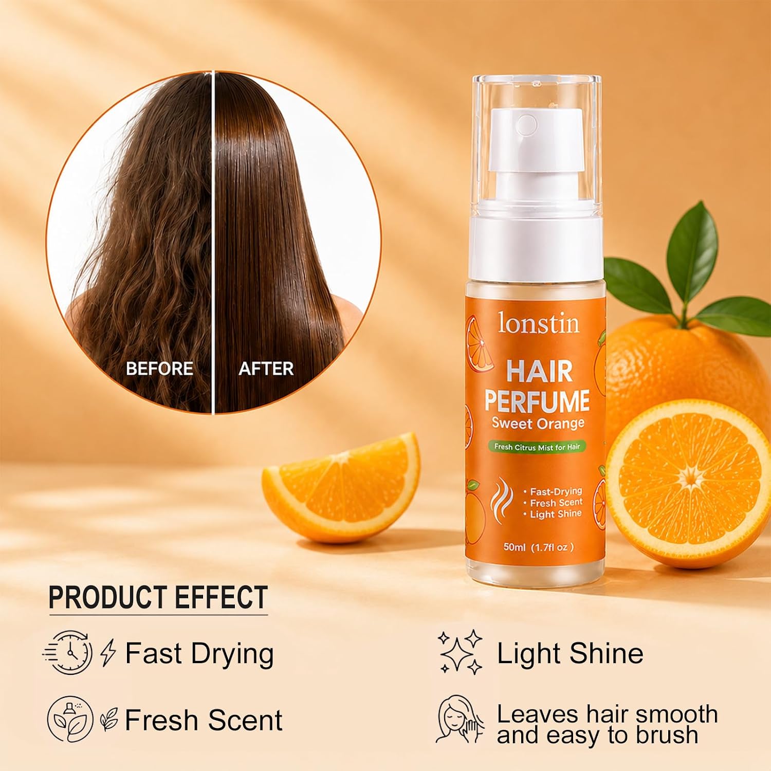 Orange Hair Frangrance for Women, Long-Lasting Scented Hair Spray & Body Mist, Freshen Hair, Body & Pillows, Lightweight Non-Greasy Mist for Dry & Frizzy Hair, 100ml
