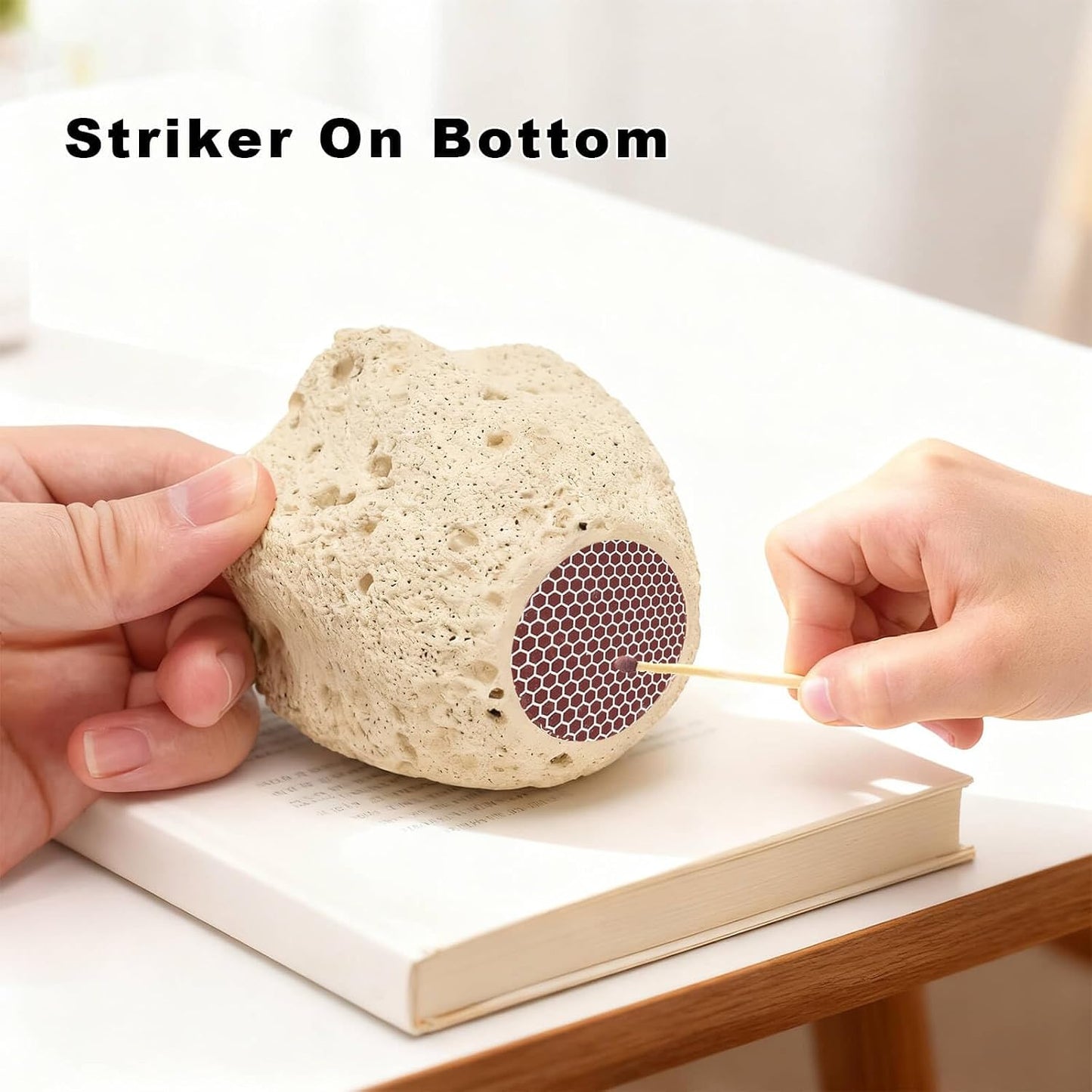 Concrete Match Holder with Striker, 2.5" x 3.1" Decorative Matchstick Jar Box for Fireplace, Candles, Cute Match Jar for Home Décor, Gift (Matches Not Included)