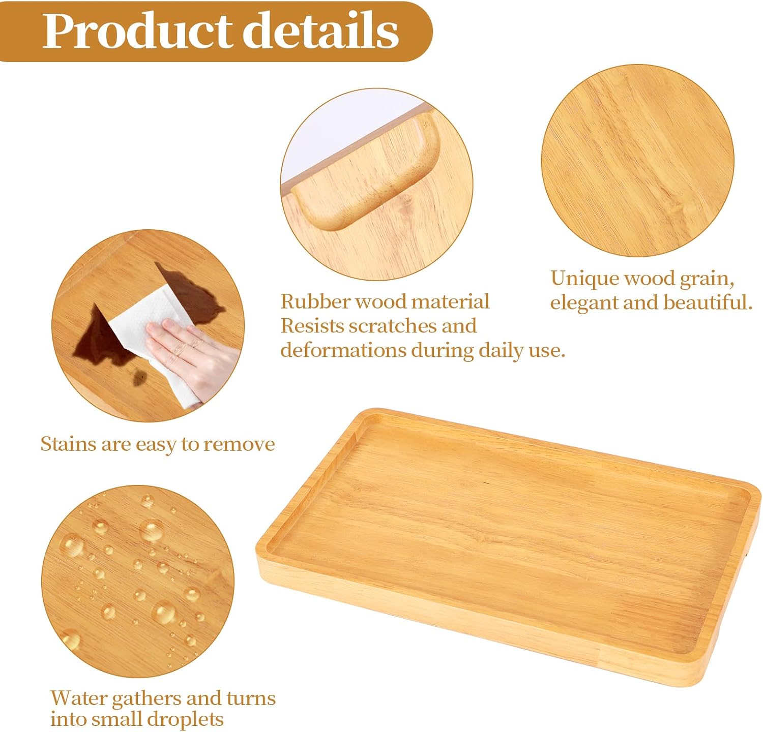 Wooden Candle Tray Holder 11 * 6.5 Inch Rectangular Decorative Serving Trays for Coffee Table Centerpiece Home Decor Wood Table Tray for Kitchen Counter with Beads Decor and 2 Coasters