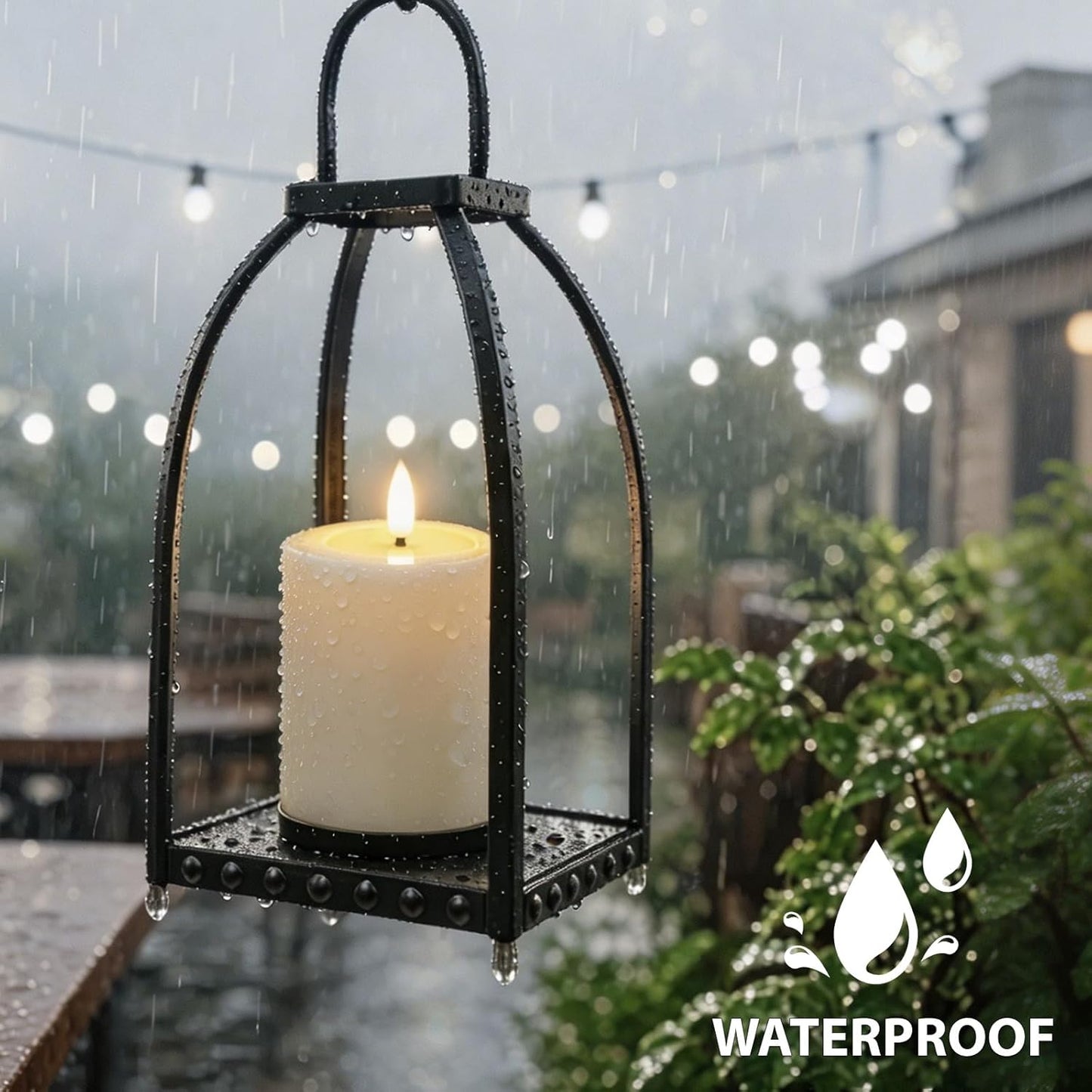 Outdoor Waterproof Flameless Candles with Remote and Timer, 4 Pack Battery Operated LED Flickering Pillar Candles, Fake Plastic Candles with Wax Effect for Lanterns, Indoor,(Ivory, 3" x4" 5" 6" 8")