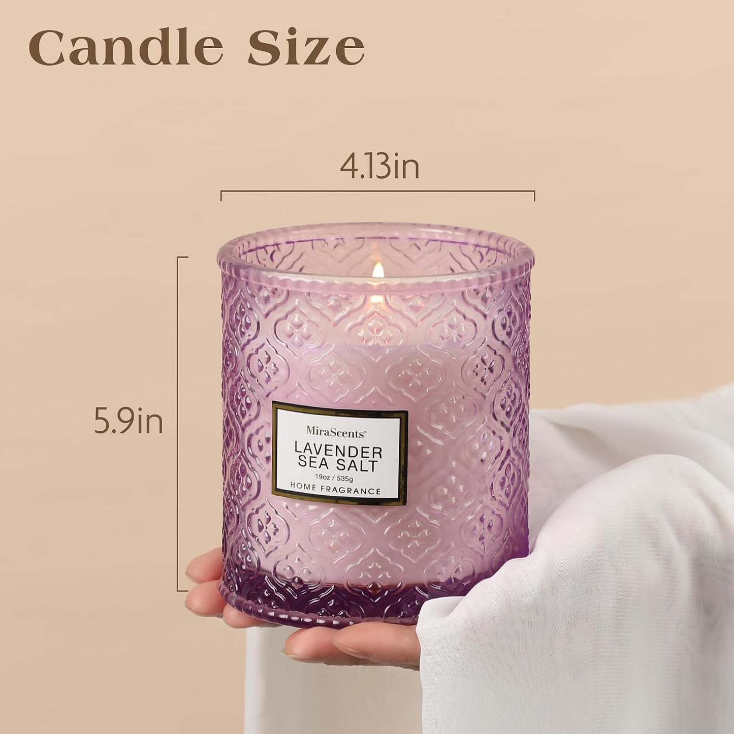 Lavender Scented Candle, 19oz Large Soy Wax Aromatherapy Candle, Lavender Sea Salt Luxury Glass Jar Candle for Home Decor, Relaxation Gifts for Women