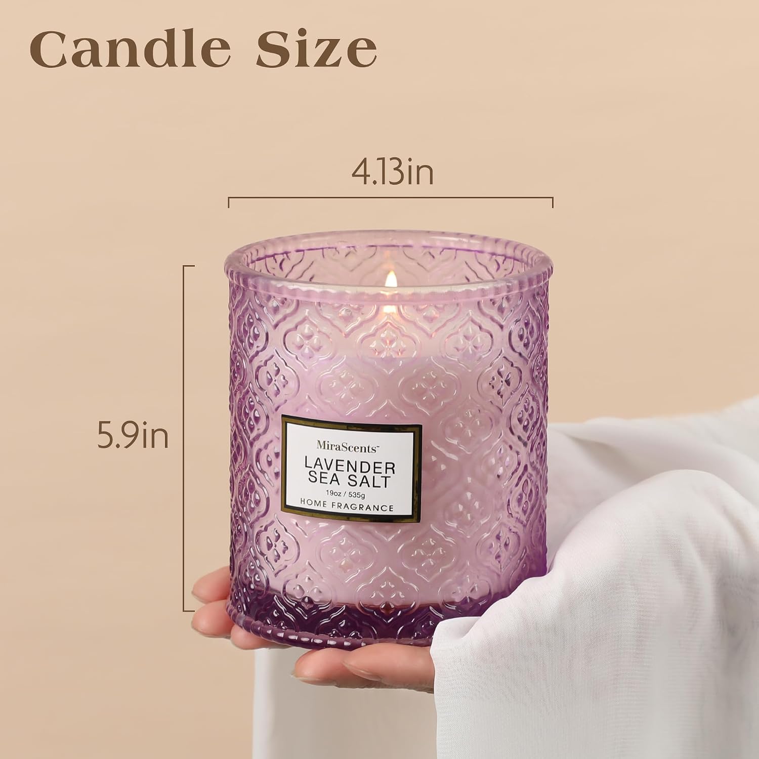 Lavender Scented Candle, 19oz Large Soy Wax Aromatherapy Candle, Lavender Sea Salt Luxury Glass Jar Candle for Home Decor, Relaxation Gifts for Women