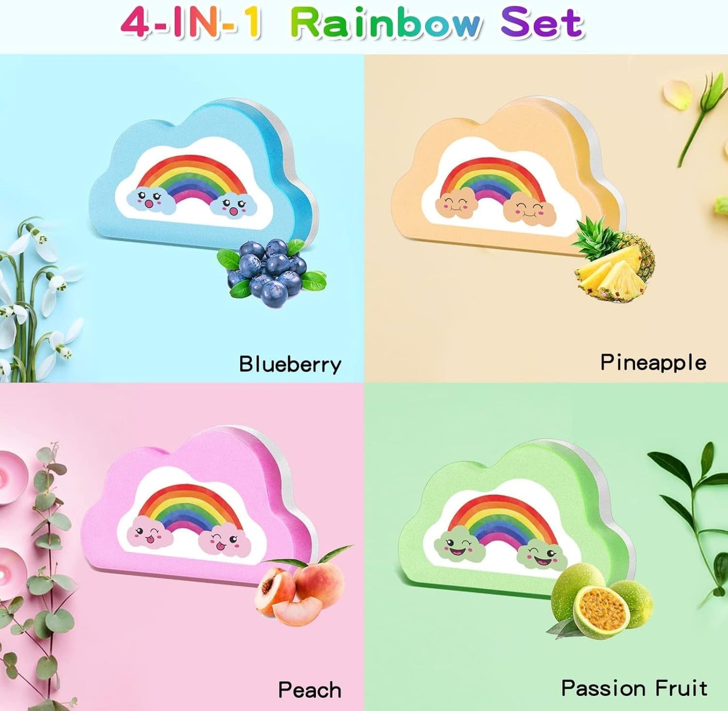 Rainbow Bath Bombs for Kids, Handmade 4 Pcs Kids Bath Bombs Gift Set for Girls Teens Toddler Rainbow Bubble Fizzy