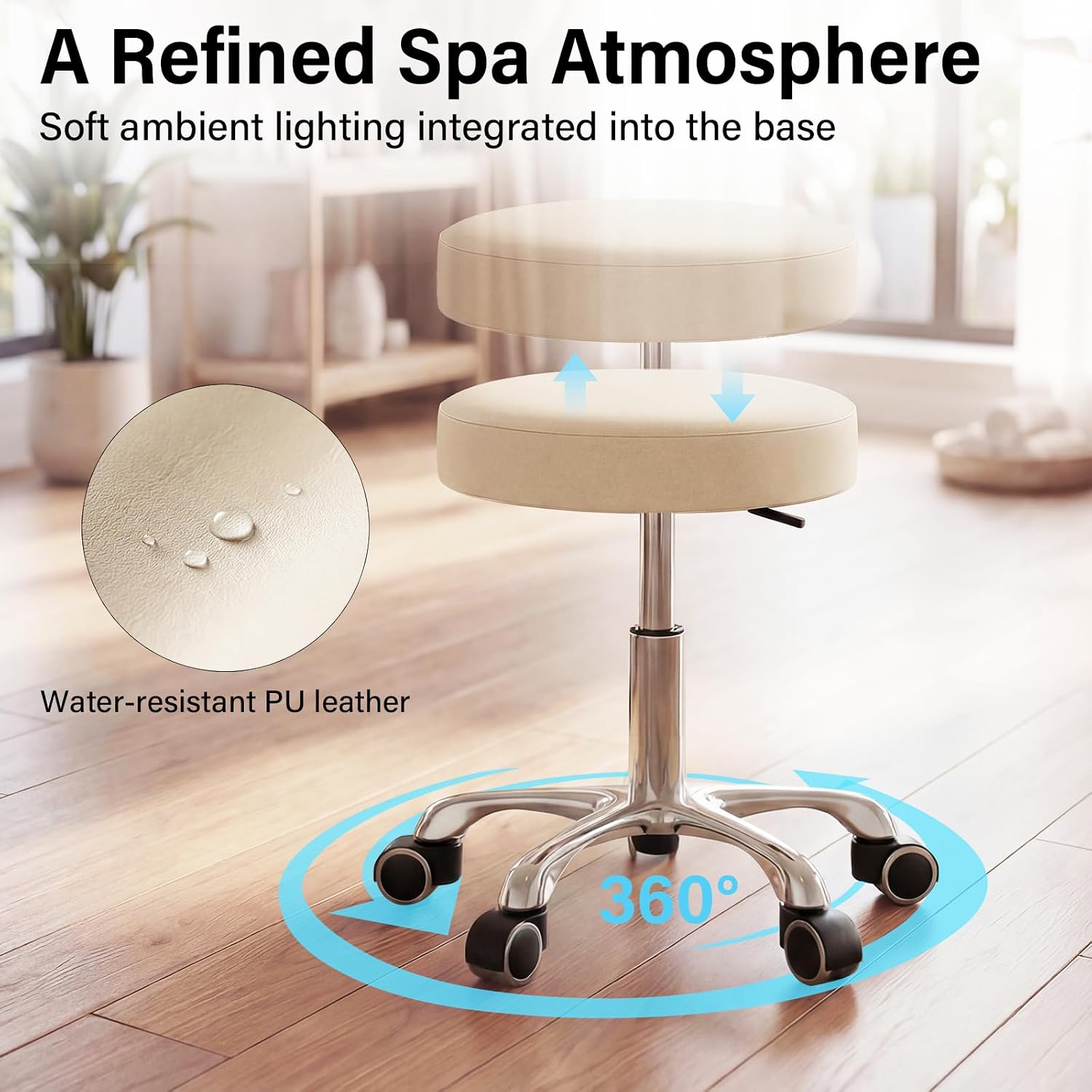 Electric Massage Table w/Stool, 3 Motor Professional Spa Bed, Foot Pedal & Remote Control, Height Adjustable Wide Facial Table for Salon & Spa (Champagne | with Rolling Stool)