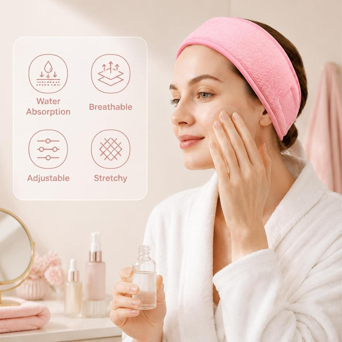 Whaline 3Pcs Spa Facial Headband Make Up Terry Cloth Headband Adjustable Washable Towel for Shower Makeup Face Washing Skincare Facial Treatment Sport Fits (White, Black, Pink)