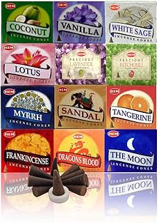 Hem 12 Assorted Boxes of Incense Cones, (120 Total)| Natural Fragrance for Aromatic Rooms | Odor Remover Incense for Stress Relief & Relaxation (Assorted 3)