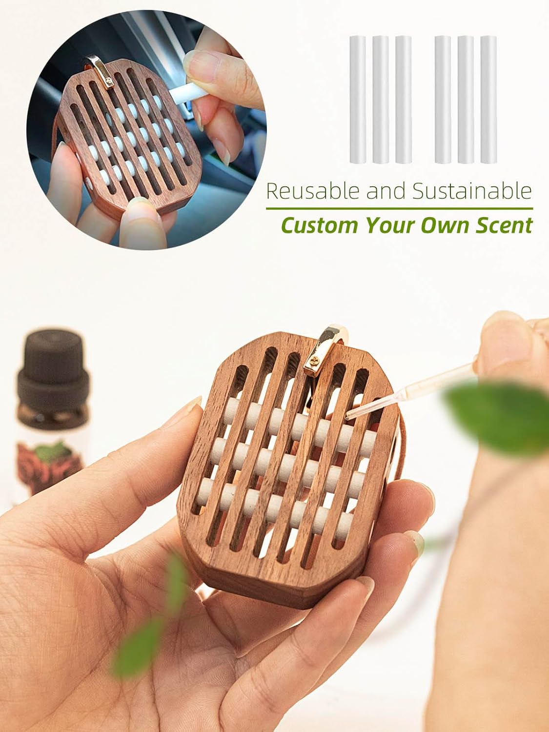 Hanging Car Air Freshener 【Custom Your Own Scent】 Wood Air Freshener Car Essential Oil Diffuser for Home Office Wardrobe Portable Aromatherapy Diffuser