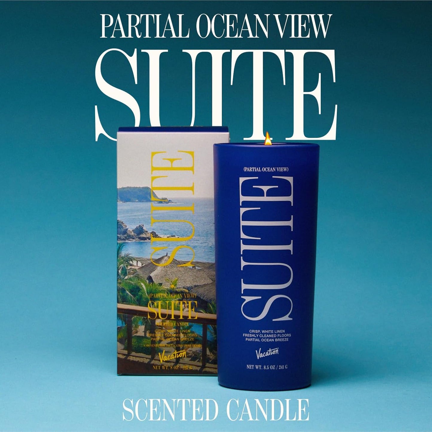 Vacation Partial Ocean View Suite Scented Soy Candle, 8 Ounces - Relaxing Candle with Bergamot, Lavender and Patchouli, Gift for Home Decor