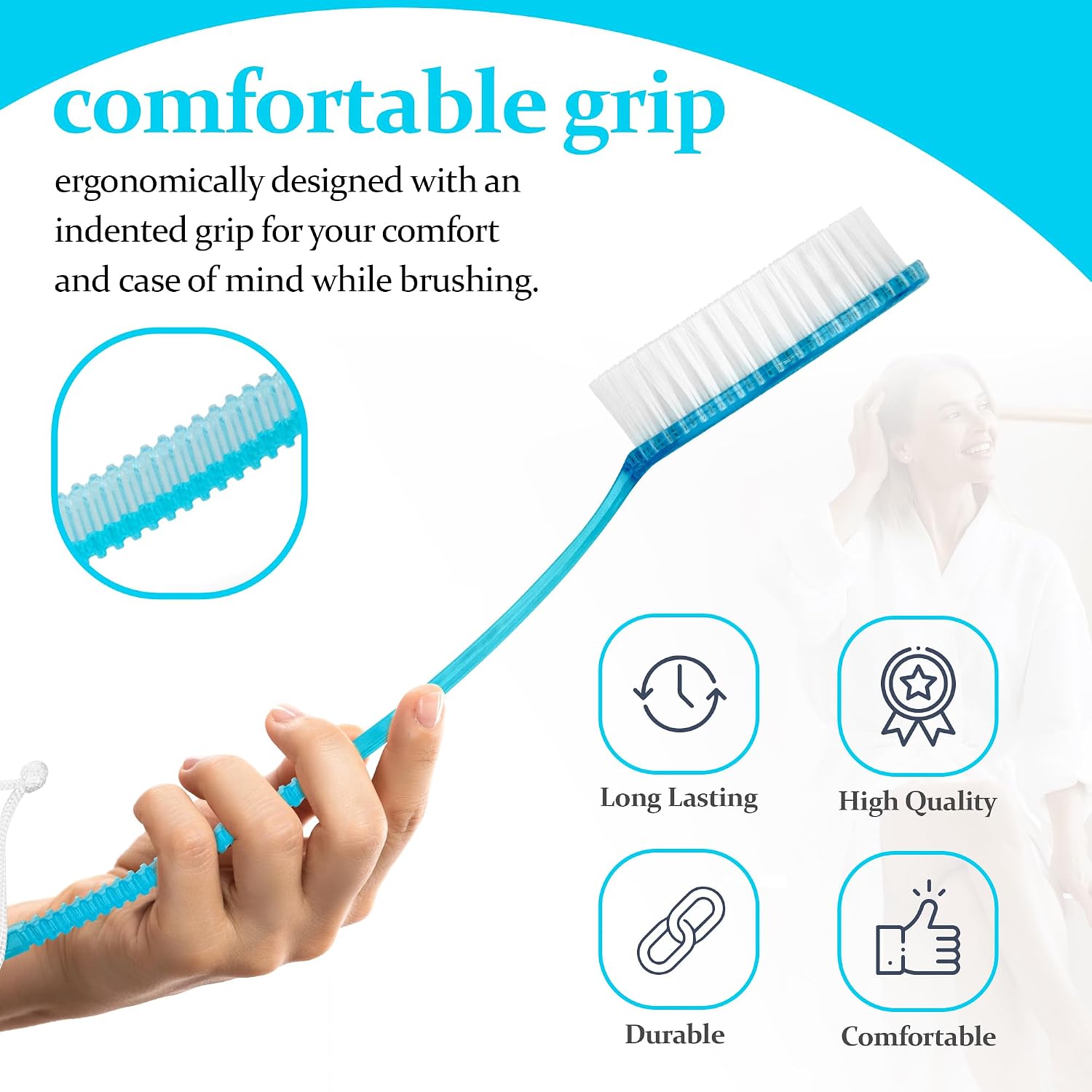 DecorRack Bath Brush with Bristles, Long Handle for Exfoliating Back, Body, and Feet, Bath and Shower Scrubber, Blue (1 Pack)