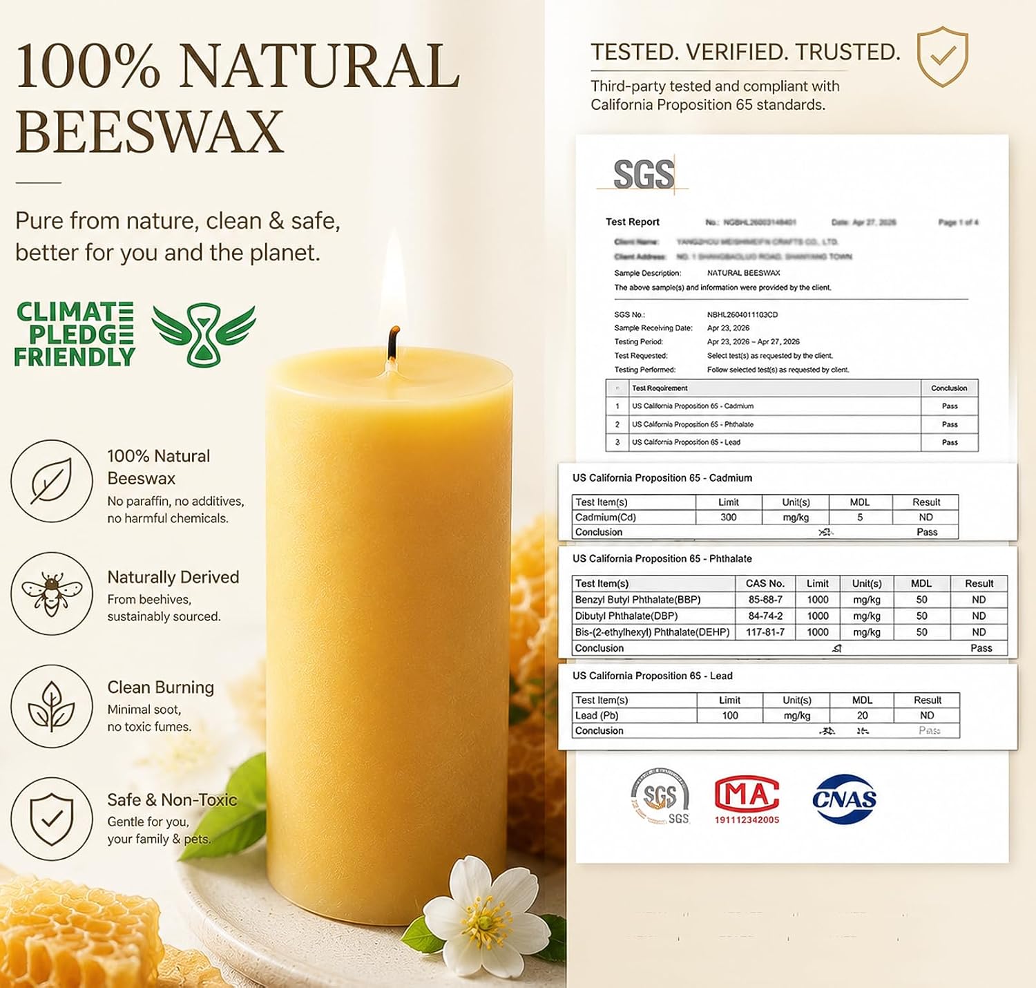 Beeswax Candles Pillar 3 Pack, 2x4 Inch Non Toxic Bees Wax Candle for Home, 35 Hour Natural Honey Scented Pillar Candle for Air Purification, Emergency, Meditation