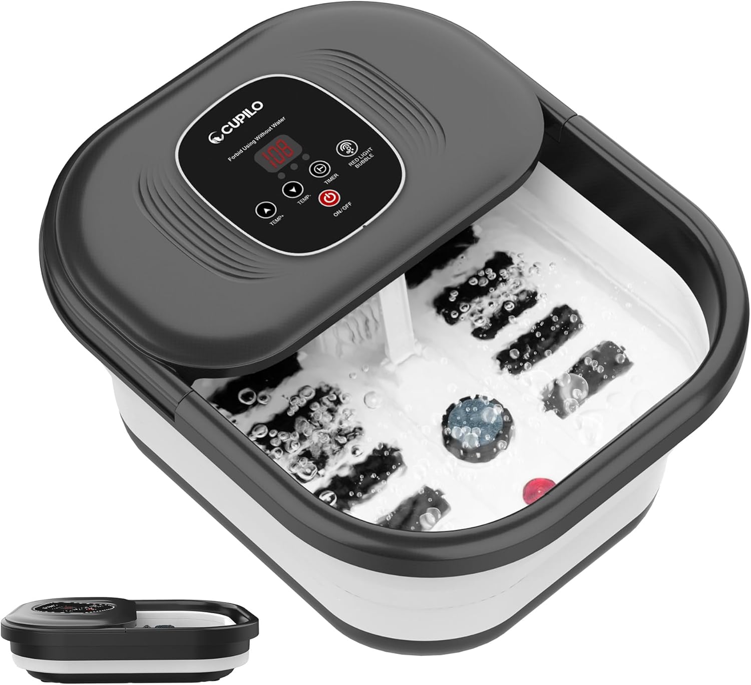 CuPiLo Foot Spa Bath Massager with Heat, Collapsible Foot Massager Spa Soaking Tub with Bubbles, Pumice Stone, and Shiatsu Massage Rollers, Pedicure Foot Spa for Relaxation, Gifts