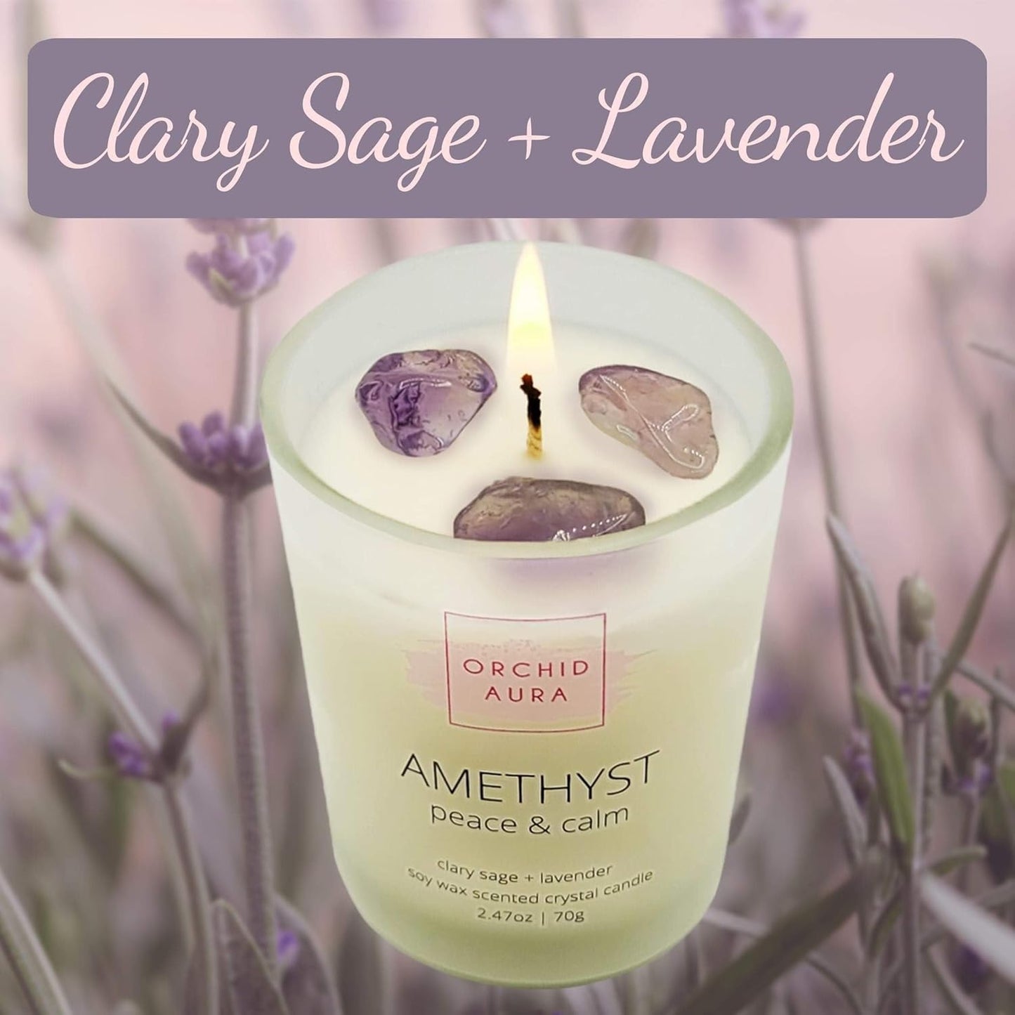 Soy Candles with Healing Crystals. Citrine, Rose Quartz, Amethyst Crystal. Eucalyptus + Lemongrass, Jasmine + Sandalwood, Clary Sage + Lavender. 3PC Scented Crystal Candle Set, 2.47oz Each