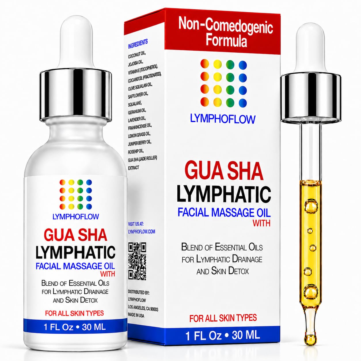 Bruizex Lymphatic Drainage Oil for Face & Neck Massage, Coconut & Jojoba Oil for Skin Facial Oil for Gua Sha or Jade Roller, Boosted with Vitamins E & C, Hyaluronic Acid & Retinol - 1 Fl Oz