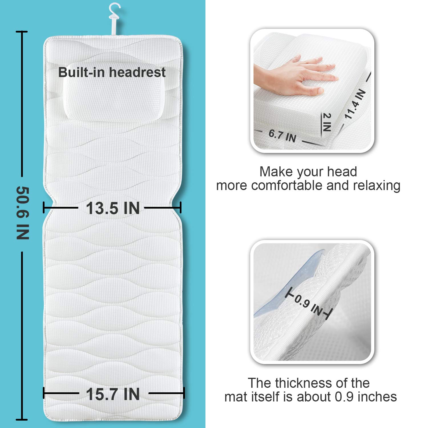 OMYSTYLE Full Body Bath Pillow, Bath Pillows for tub with Mesh Washing Bag & 21 Non-Slip Suction Cups, Spa Bathtub for Head Neck Shoulder and Back Support - 5D Air Mesh & Quick Drying
