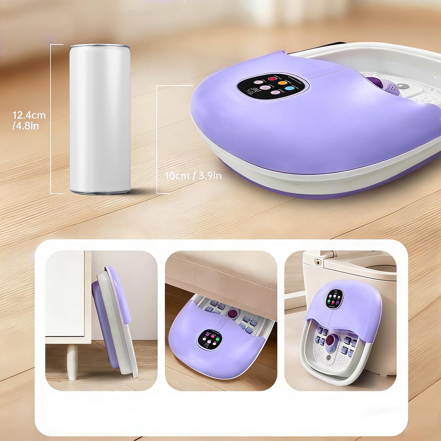 Collapsible Foot Spa Bath Massager with Heat Bubbles and Vibration Massage and Jets, 16oz Tea Tree Oil Foot Soak with Epsom Salt, Foot Bath Basin with Red Light & Remote - Purple