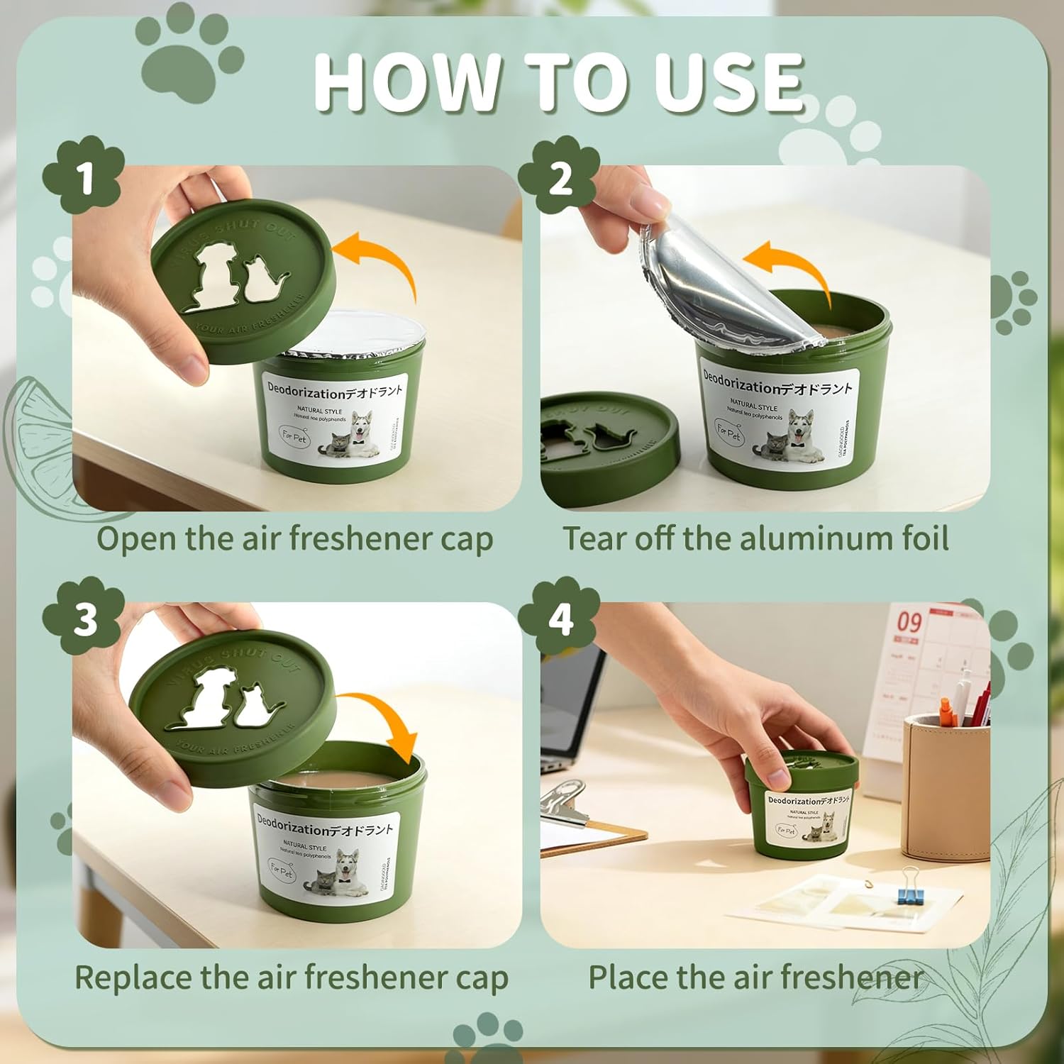 Air Freshener, Green Tea Scent Diffuser with Leak-proof Cap for Remove Pet Odors, Gel Car Diffuser for Car, Home, Bathroom, Closet and Small Spaces, 7.8 oz Each Lasts 45 Days, 2 Pack