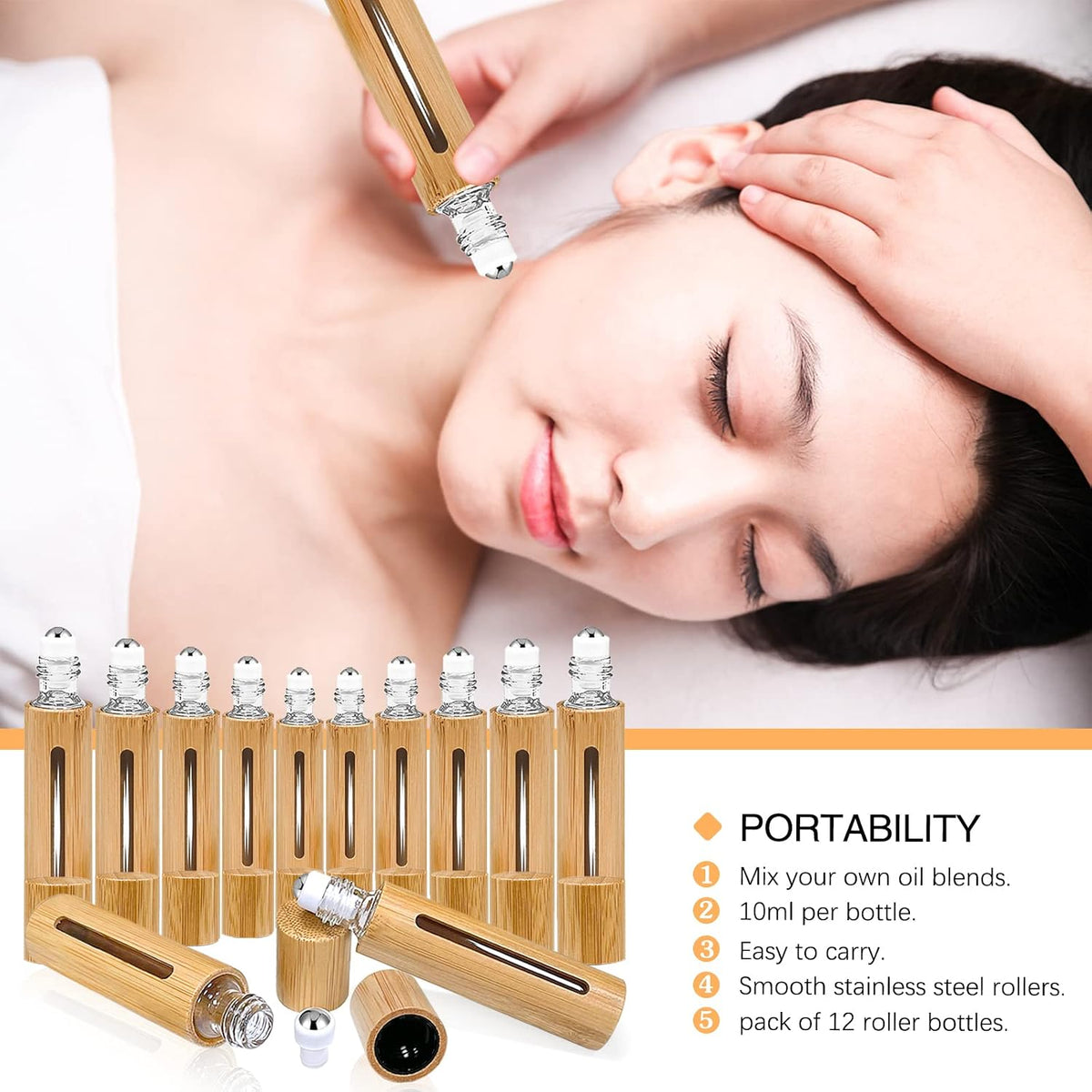 KALYLOC 12Pcs 10ml Bamboo Roll on Bottles for Essential Oils Refillable