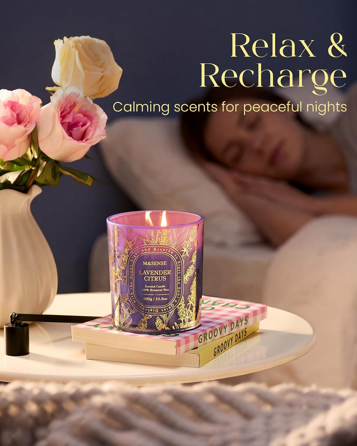 M&SENSE Wild Peony Soy Scented Candle, 10.3oz Golden Stamped | 55H Burn Time, Clean Non-Toxic, Summer Floral Romantic, Housewarming Gift