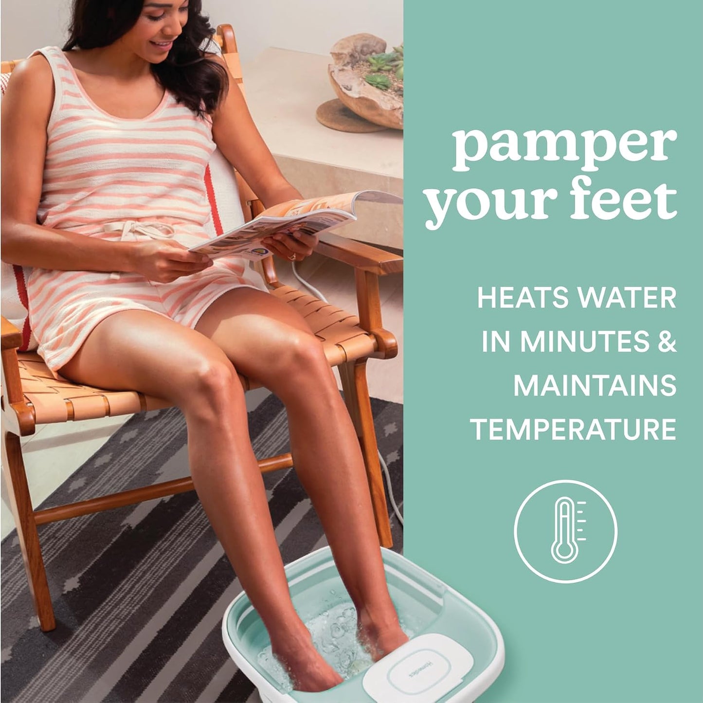 HoMedics Smart Space Elite Footbath with Heat Boost, Collapsible, Invigorating Bubble Massage, 3 Pedicure Attachments, Safe to Use Bath Salts, Patented Safety-Lock System, Ergonomic