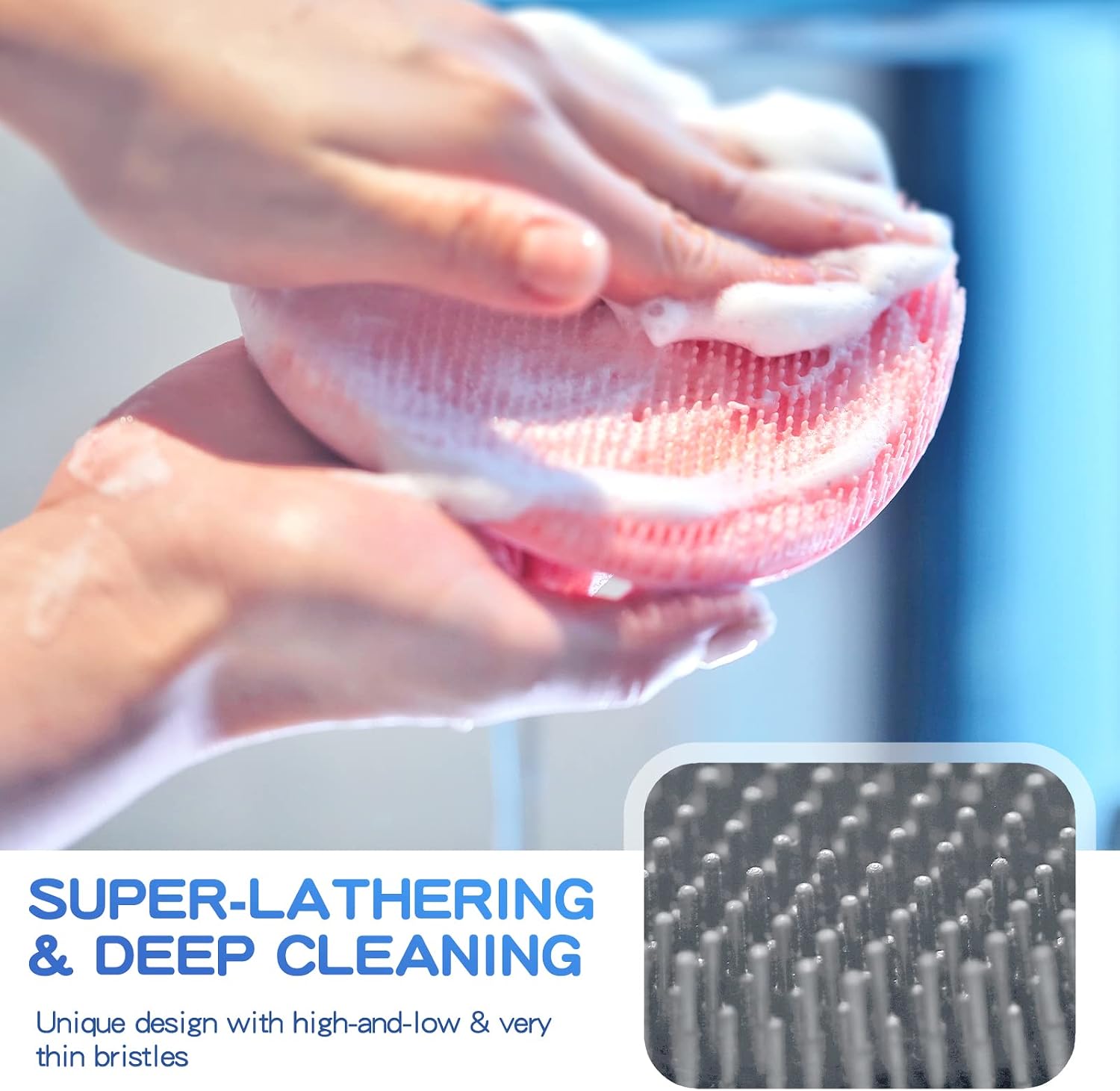 Manmihealth Silicone Back Scrubber(Thick Bristles) & Soft Bath Glove Set, Super-Exfoliating Body Scrubber & Super-Lathering Shower Brush Combination, with a Free Hook.(Gray)