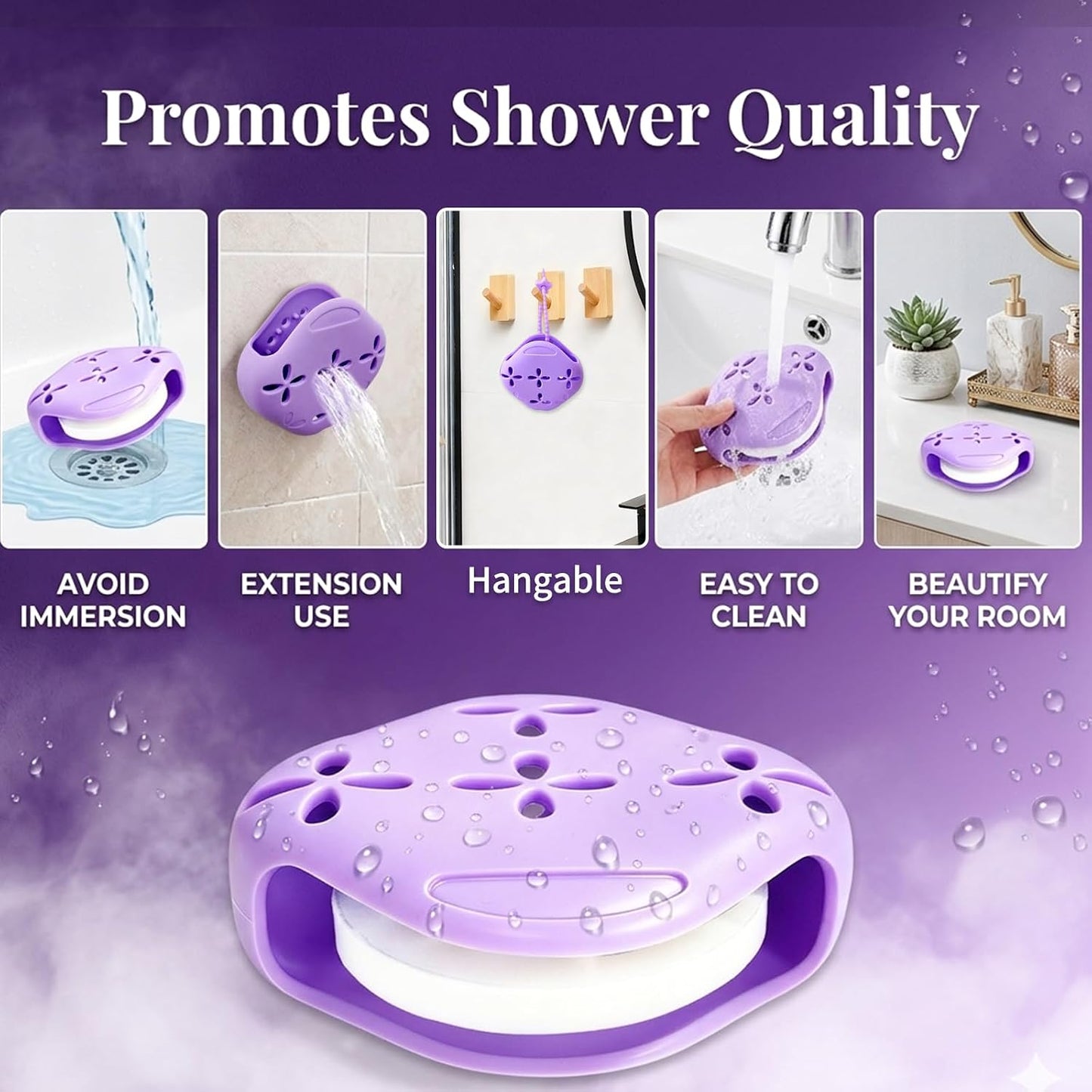 3 Pack Shower Steamer Holder with Suction Cups, Adjustable Lanyard Silicone Bathroom Accessory, Non-Slip Aromatherapy Diffuser Container for Shower Tablets, White and Blue