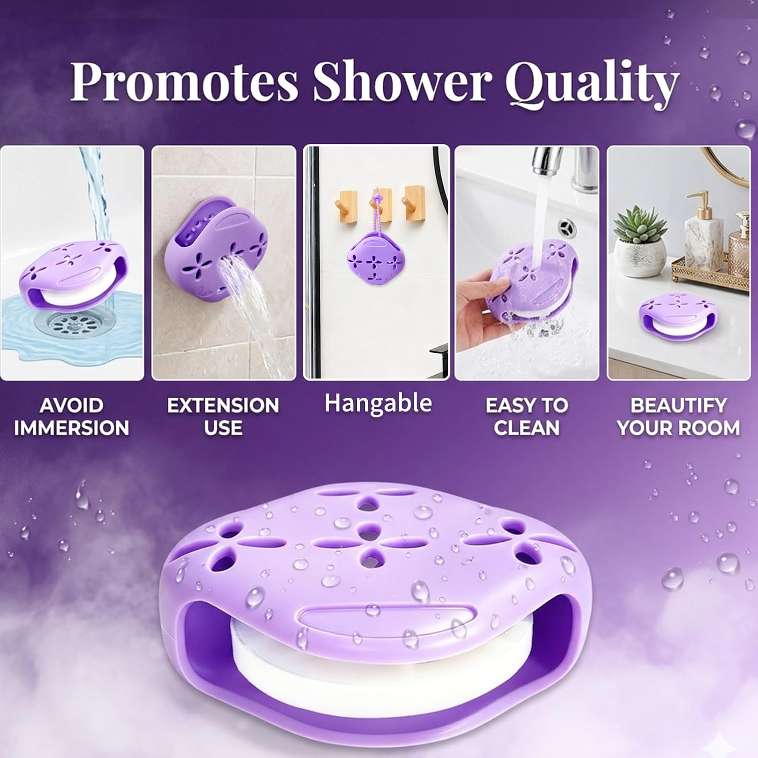 3 Pack Shower Steamer Holder with Suction Cups, Adjustable Lanyard Silicone Bathroom Accessory, Non-Slip Aromatherapy Diffuser Container for Shower Tablets, White and Blue