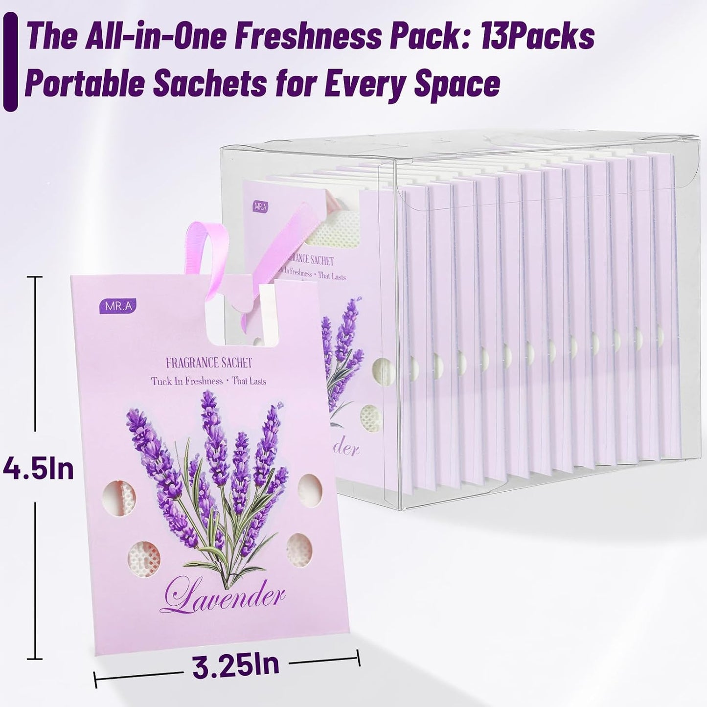13Packs Lavender Scented Sachets, Fragrance Sachet Bags for Drawers and Closets, Air Fresheners for Car and Home, Closet Deodorizer Scented Drawer Fresheners for Dresser with Hanger Hooks