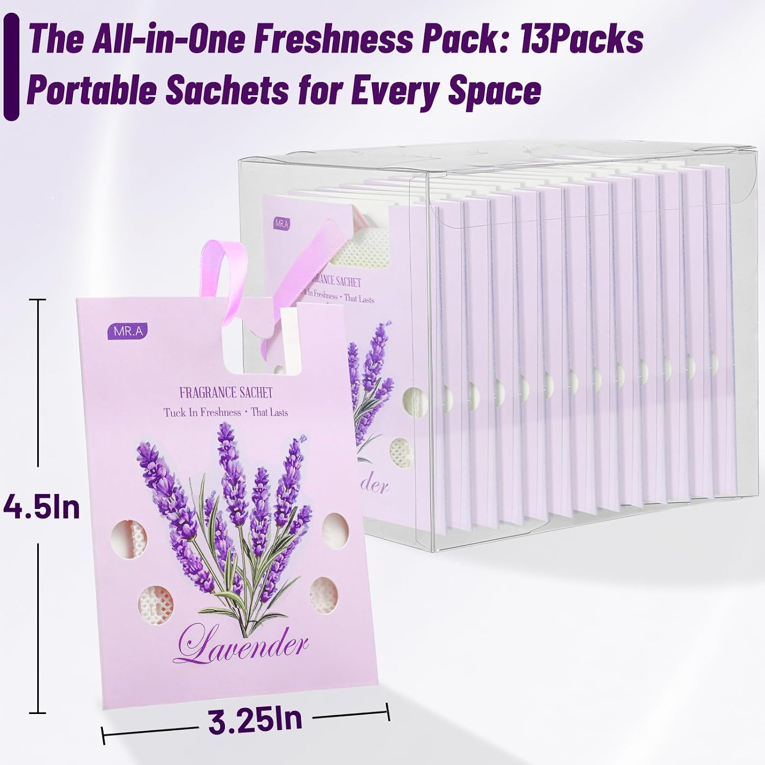 13Packs Lavender Scented Sachets, Fragrance Sachet Bags for Drawers and Closets, Air Fresheners for Car and Home, Closet Deodorizer Scented Drawer Fresheners for Dresser with Hanger Hooks