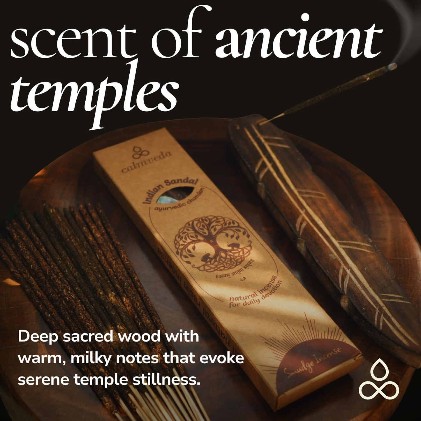 Ayurvedic Sandalwood Incense Sticks Natural - for Meditation Incense (24+ Smudge Sticks, 9 Inches) Thick Resin Natural Incense with Indian Sandalwood | Auspicious Spiritual Incense for Calming Self