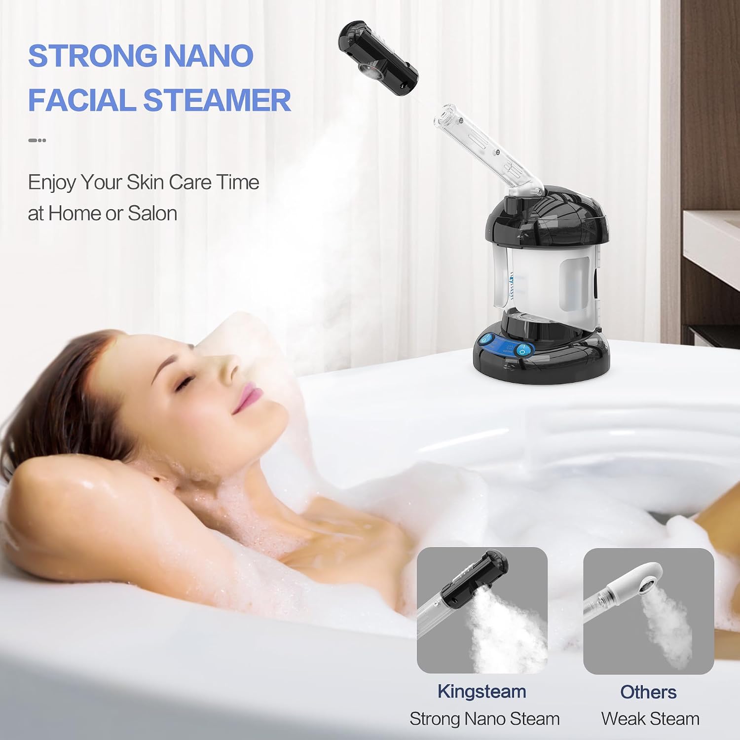 Facial Steamer - Ozone Steamer with Extendable Arm - Professional Nano Ionic Facial Steamer for Deep Cleaning - Portable for Personal Care Use at Home or Salon