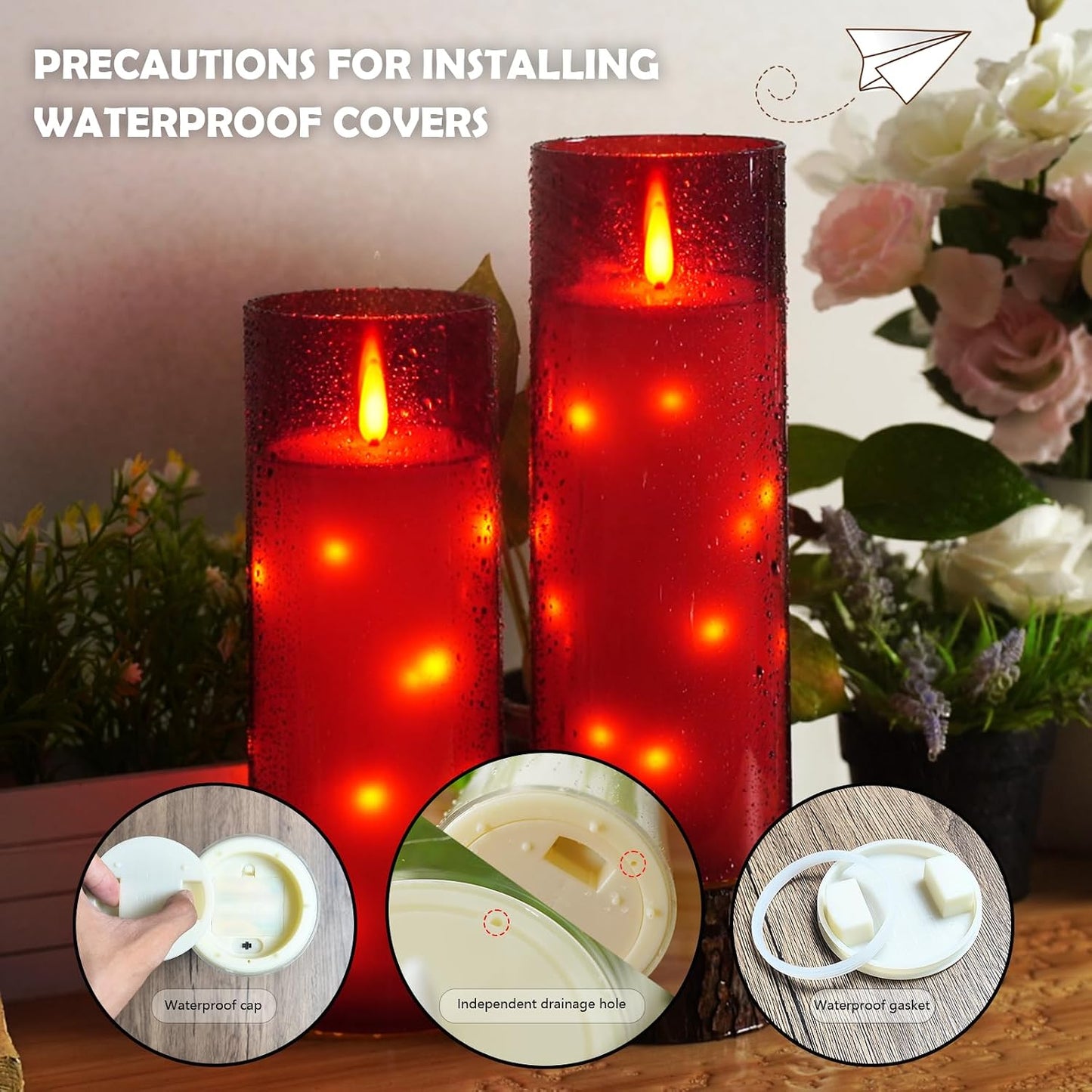 kakoya 11" x 4" Large Outdoor Waterproof Flameless LED Candles with Remote and Timer,Acrylic Pillar Candles Battery Operated with Embedded Star String for Porch,Patio,Outdoor Decor,Set of 2(Red)