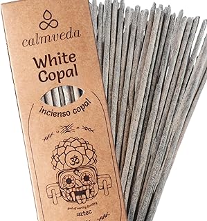 CALMVEDA White Copal Incense Sticks - 24+ Sticks Thick, Natural Resin Incense Made from Mexican Copalsera | Sweet Smelling Spiritual Inscents for Purification (Incienso De Copal)