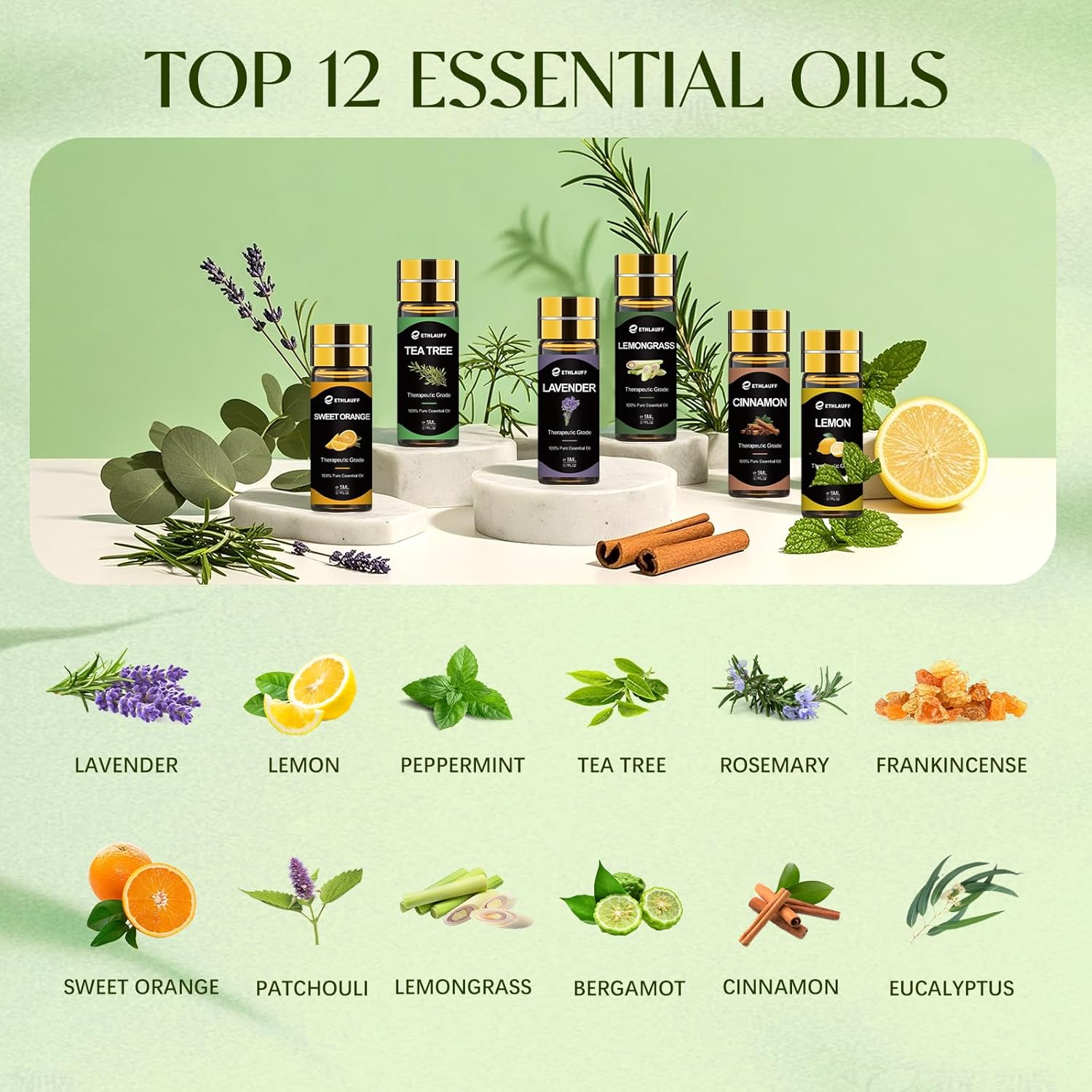 Essential Oils Set, 12 pcs Pure Essential Oil for Diffuser, Humidifiers, Skin Care, Massage, Fragrance Oil Scent for DIY Candle and Soap Making, Gift for Friend